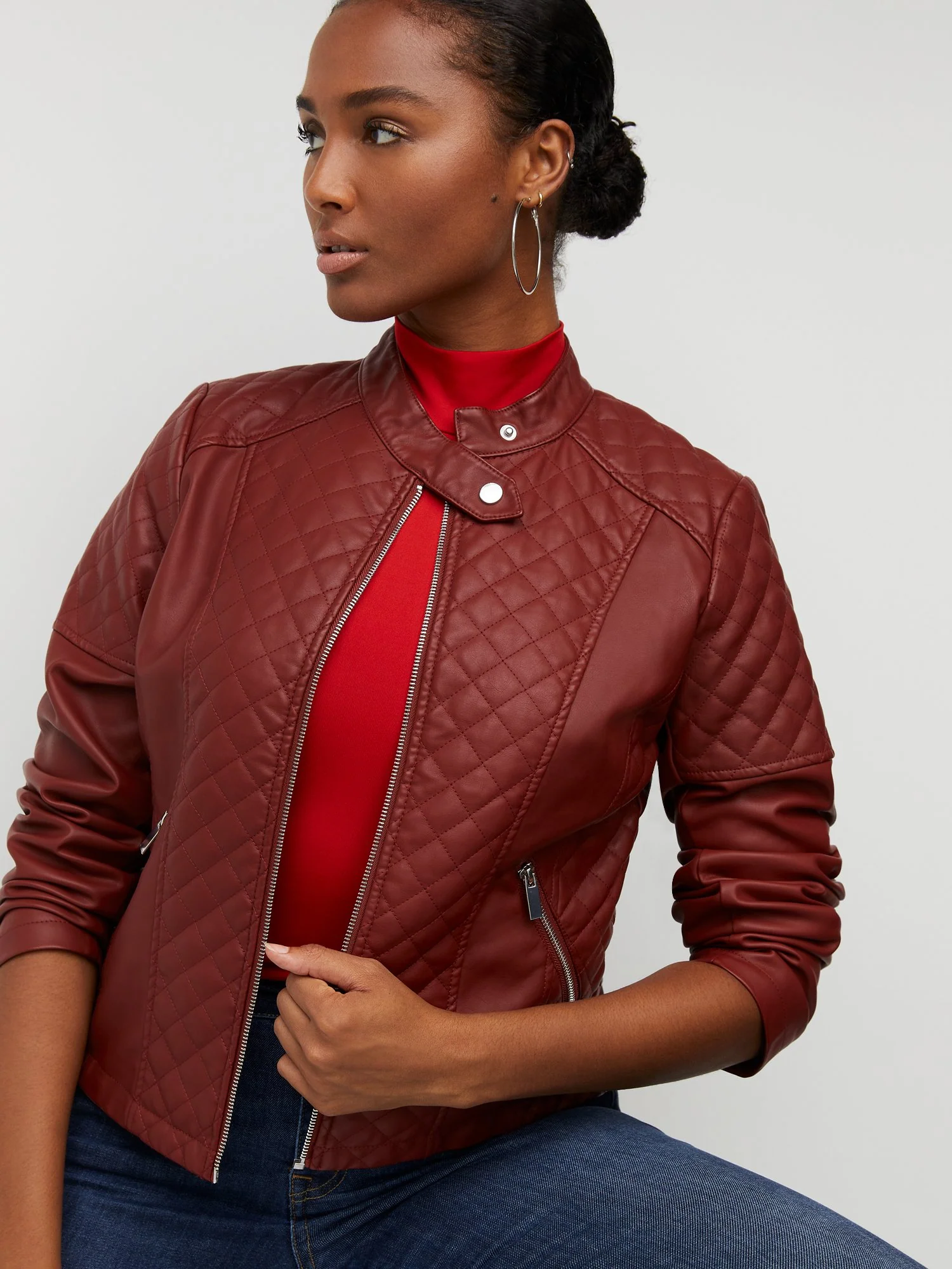 Faux-Leather Quilted Jacket - Image 30