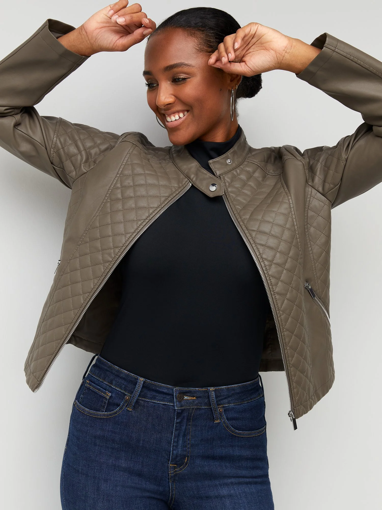 Faux-Leather Quilted Jacket - Image 7