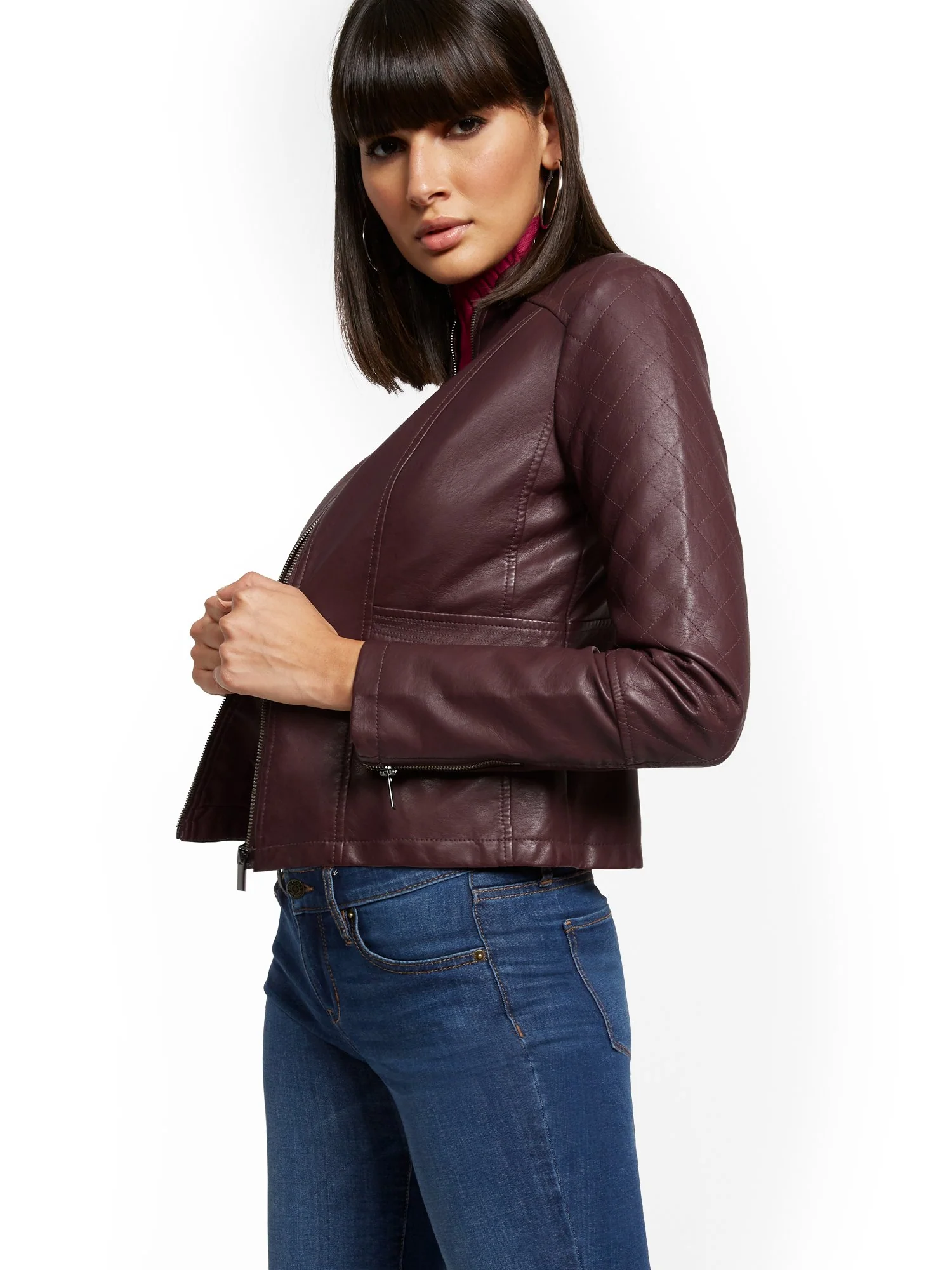 Faux-Leather Quilted Jacket - Image 11