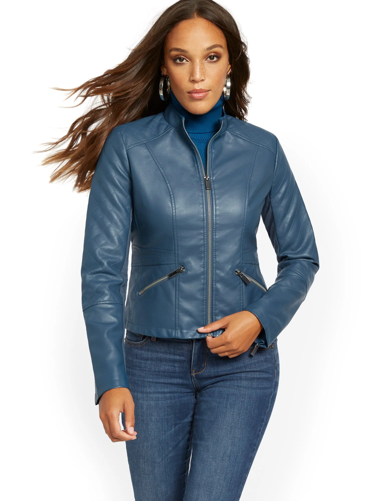 Faux-Leather Quilted Jacket - Image 5