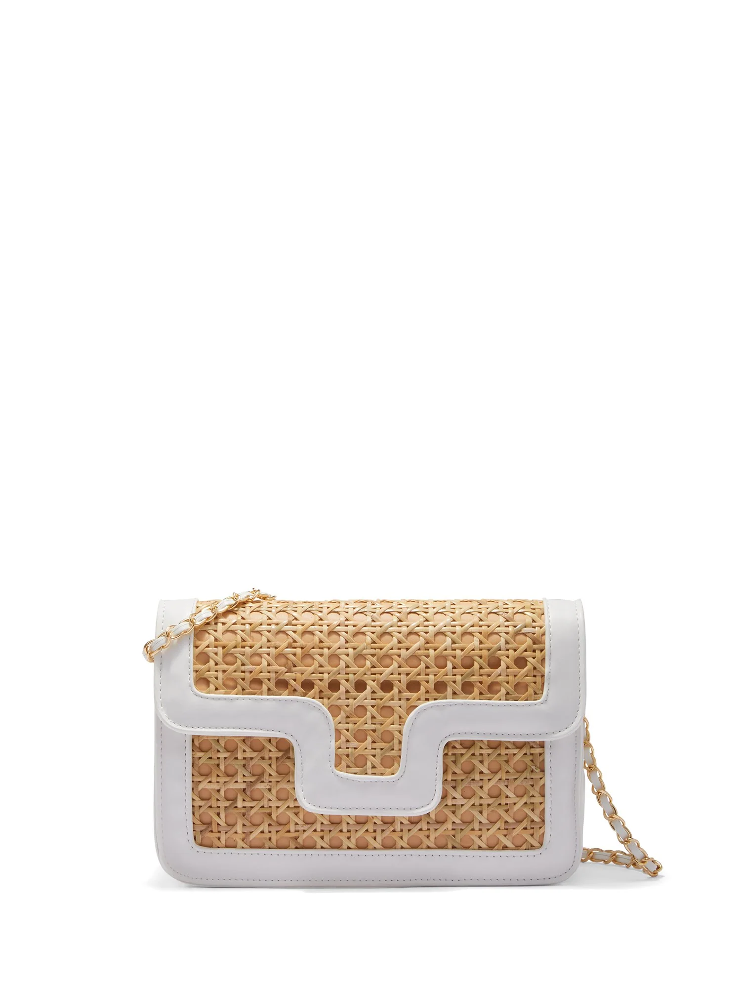 Faux-Leather Rattan Shoulder Bag