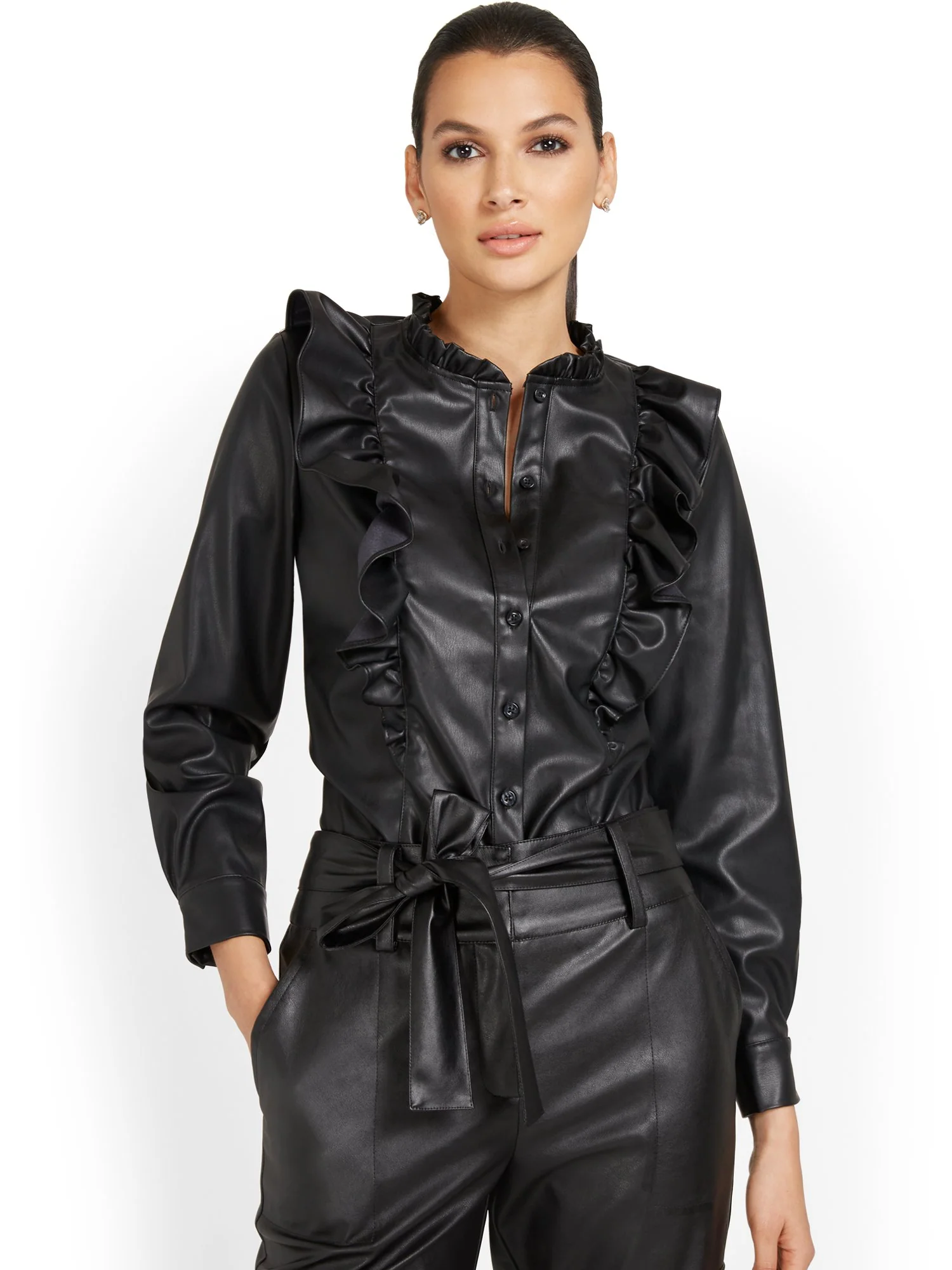 Faux-Leather Ruffle Shirt