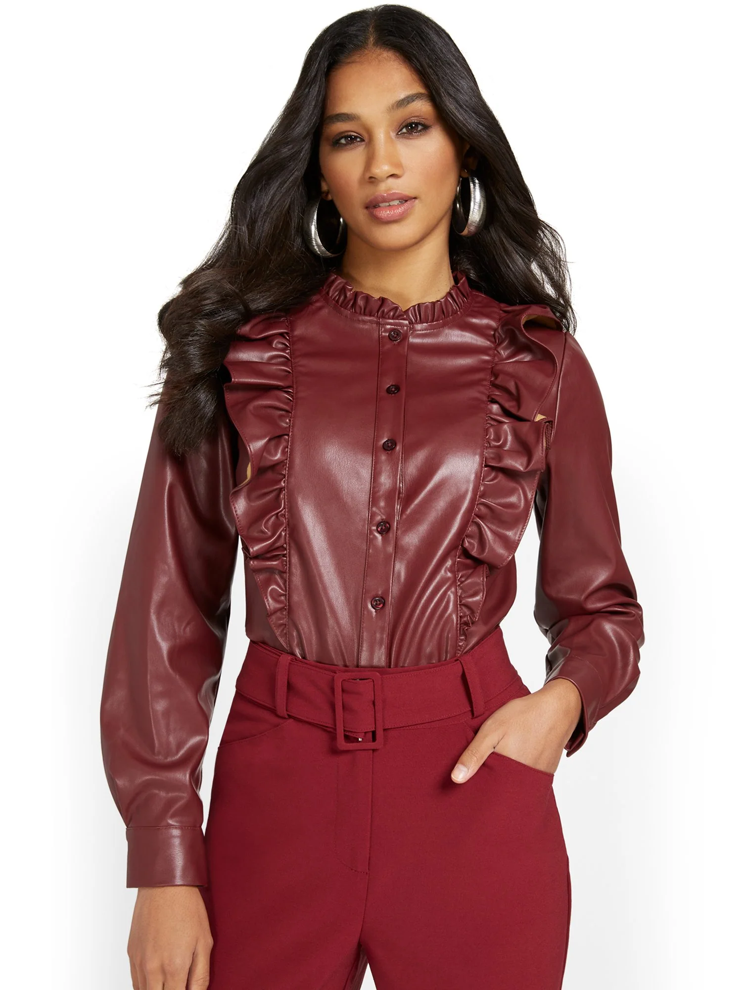 Faux-Leather Ruffle Shirt - Image 6