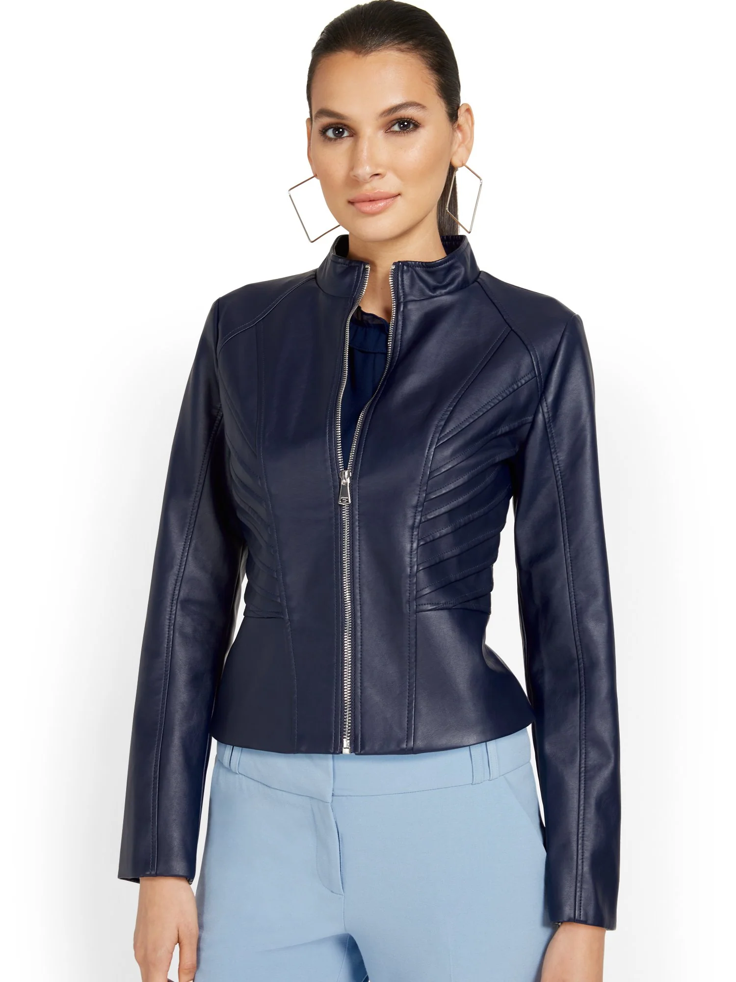 Faux-Leather Seamed Jacket - Image 5