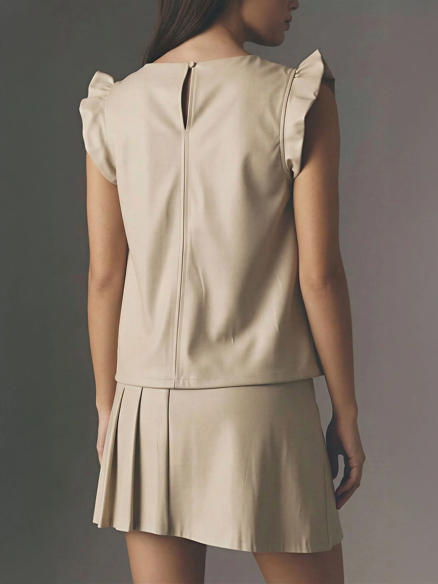 Faux Leather Side Pleated Mini Skirt - Image 14