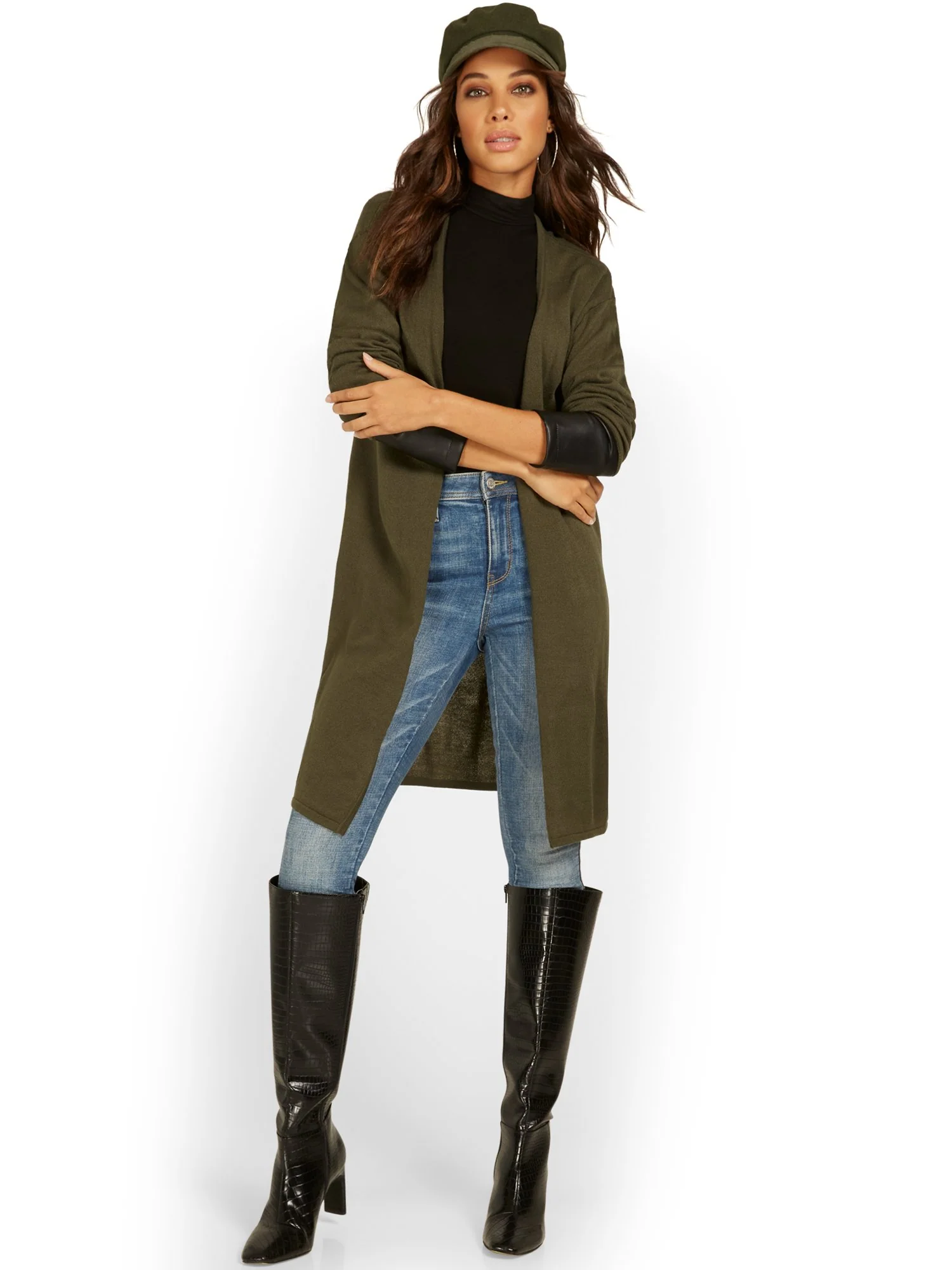 Faux-Leather Sleeve Duster - Image 8