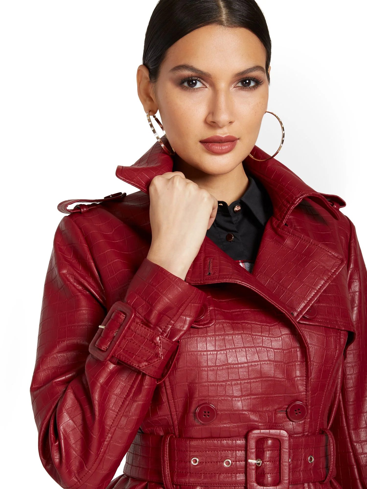 Faux-Leather Snakeskin Trenchcoat - Image 4