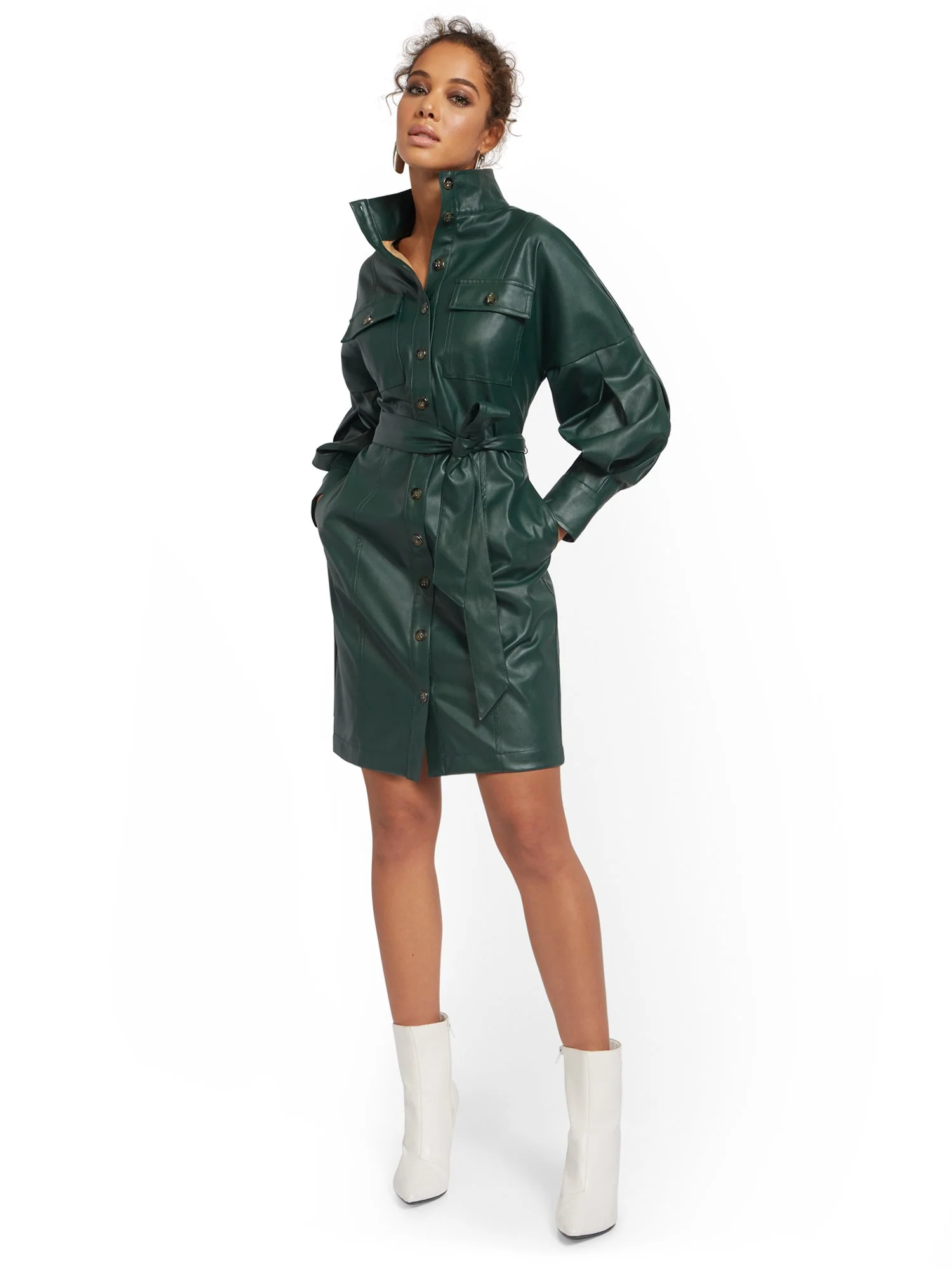 Faux-Leather Statement Sleeve Dress - Image 8