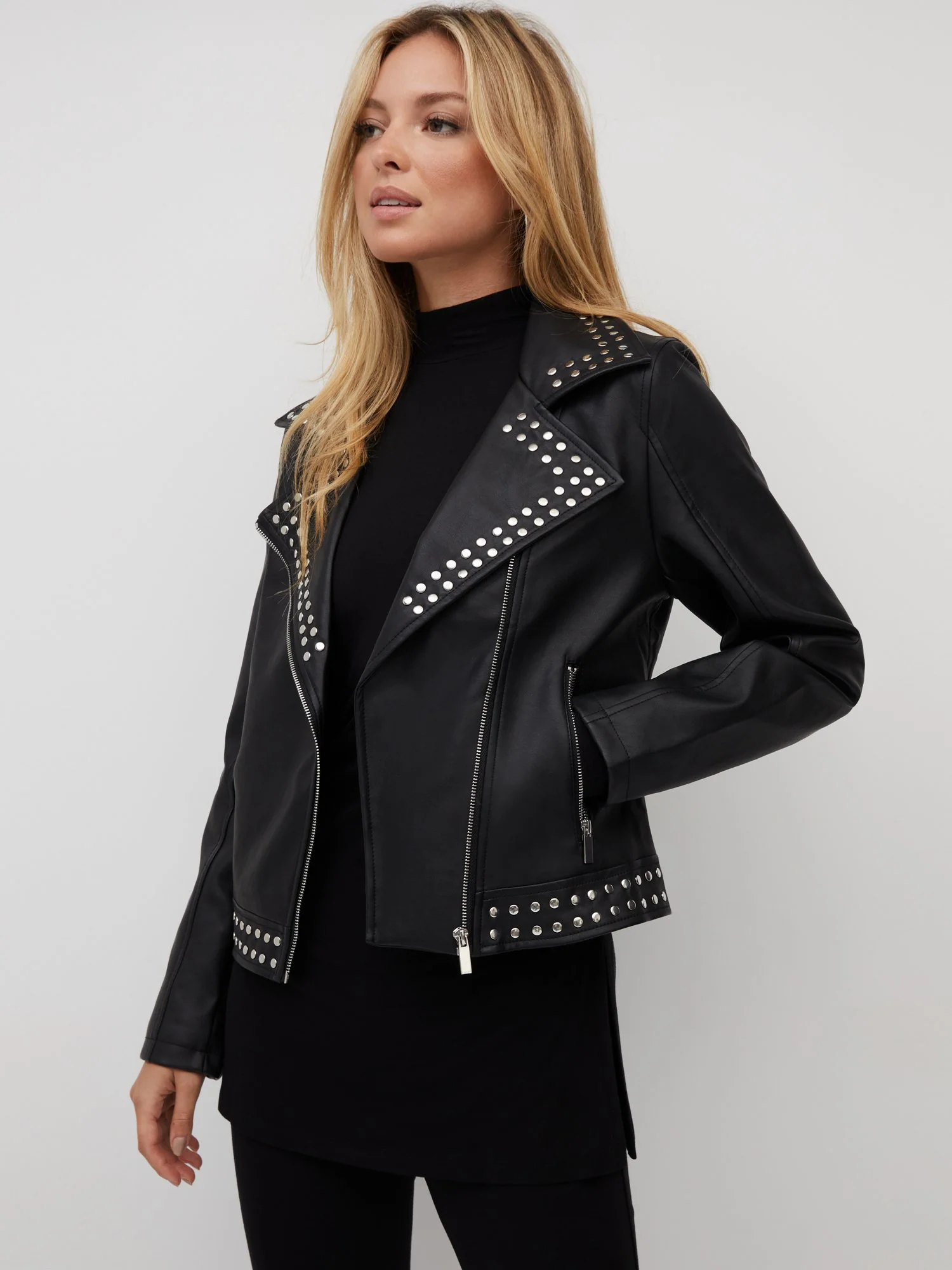 Faux-Leather Studded Jacket - Image 2