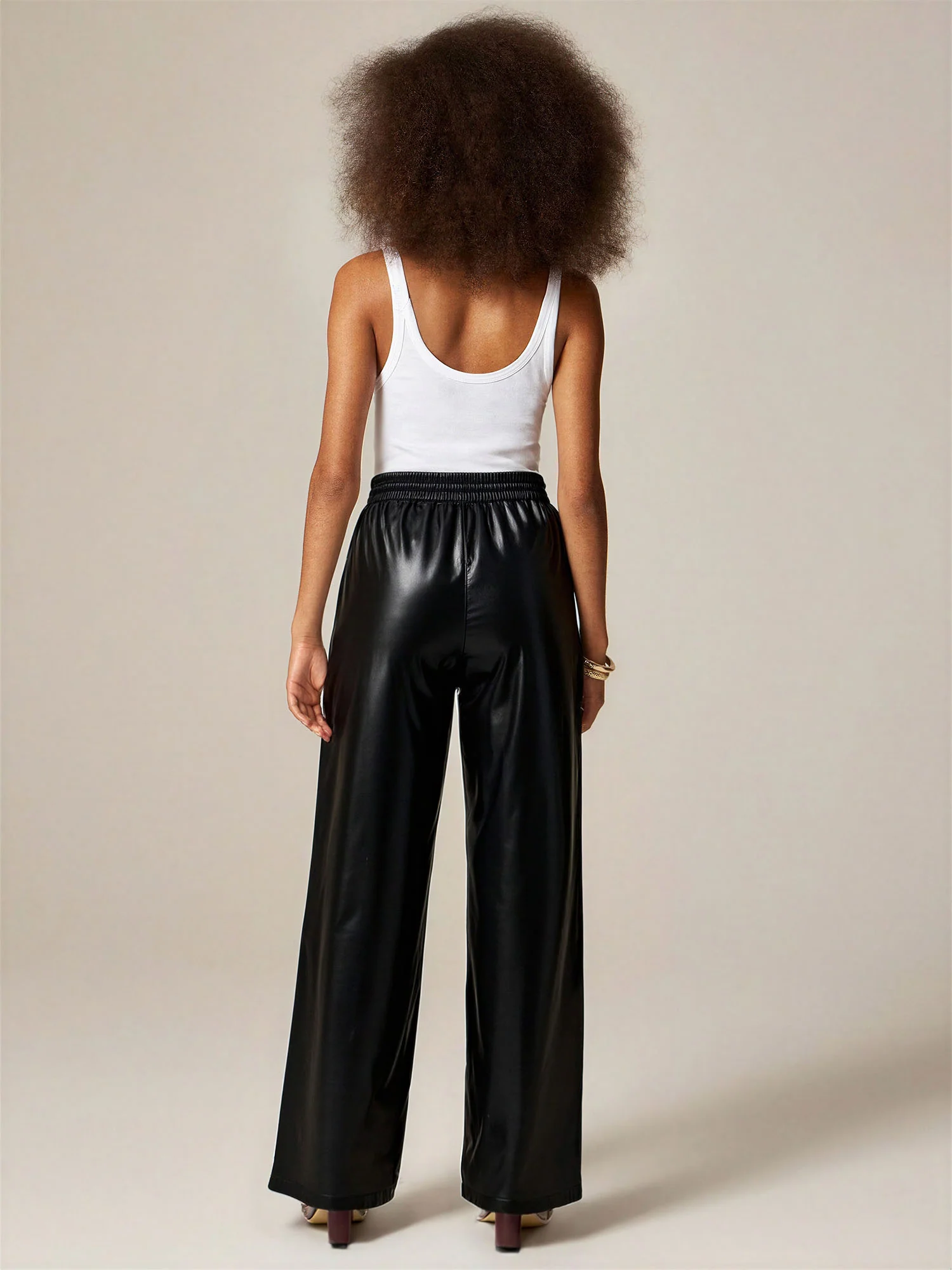 Faux Leather Tie Straight Leg Pants - Image 3