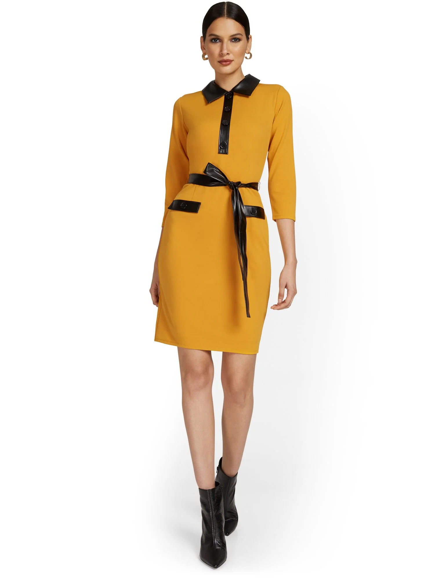 Faux-Leather Trim Ponte Shirtdress - Superflex - Image 6