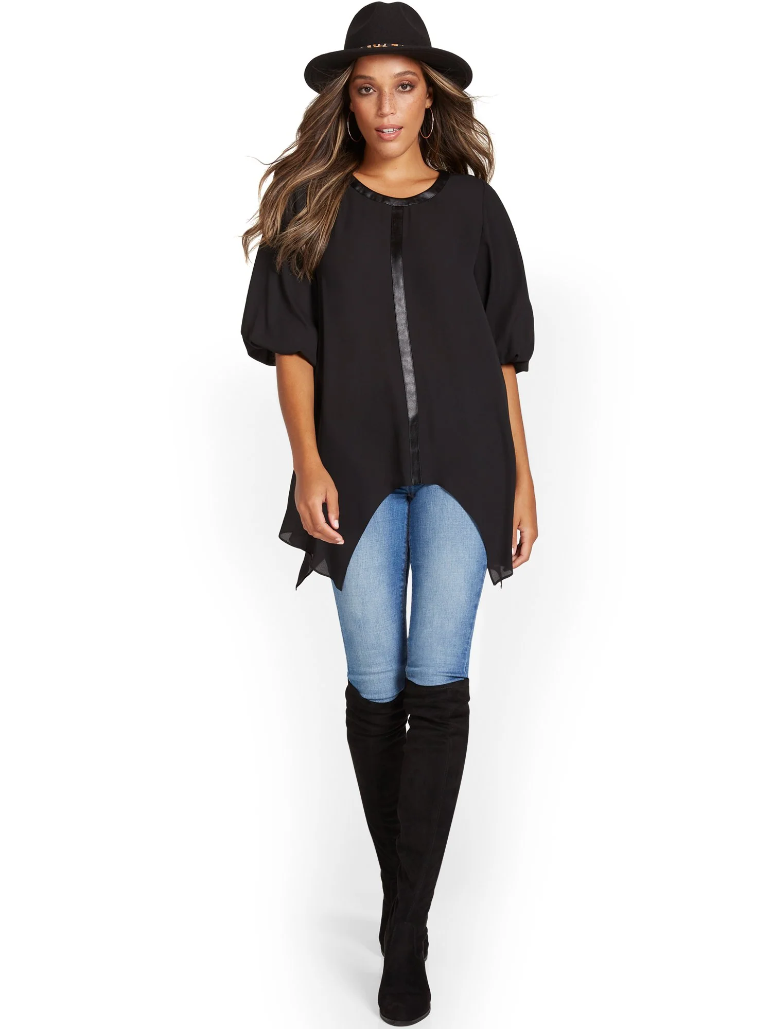 Faux-Leather-Trim Sharkbite Top