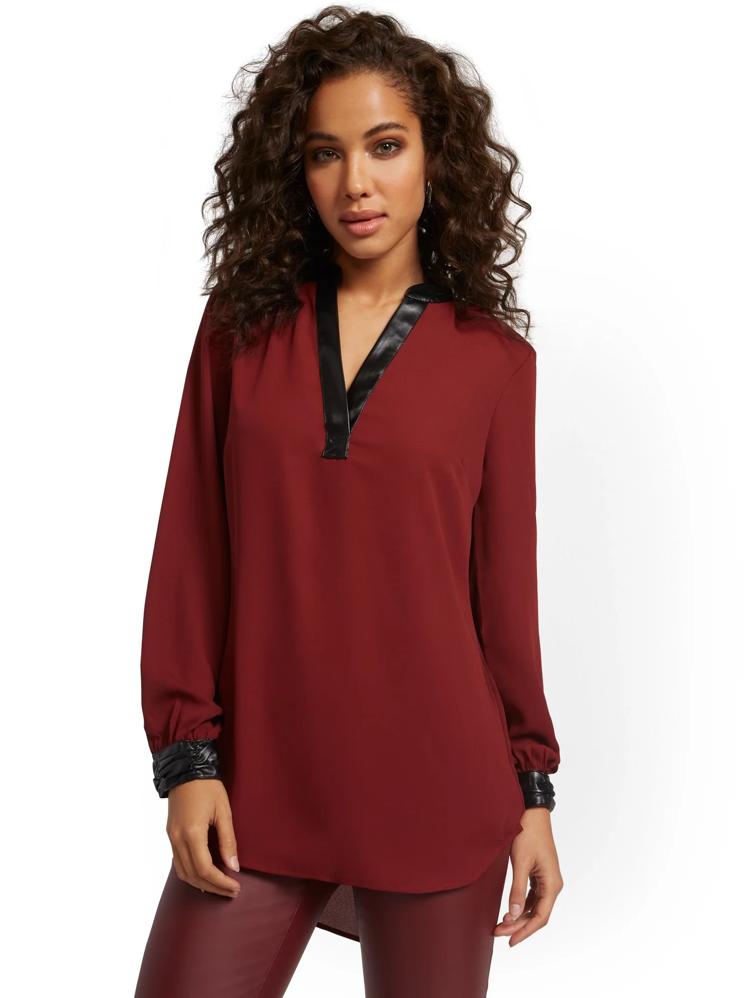 Faux-Leather Trim Tunic Top - Image 15