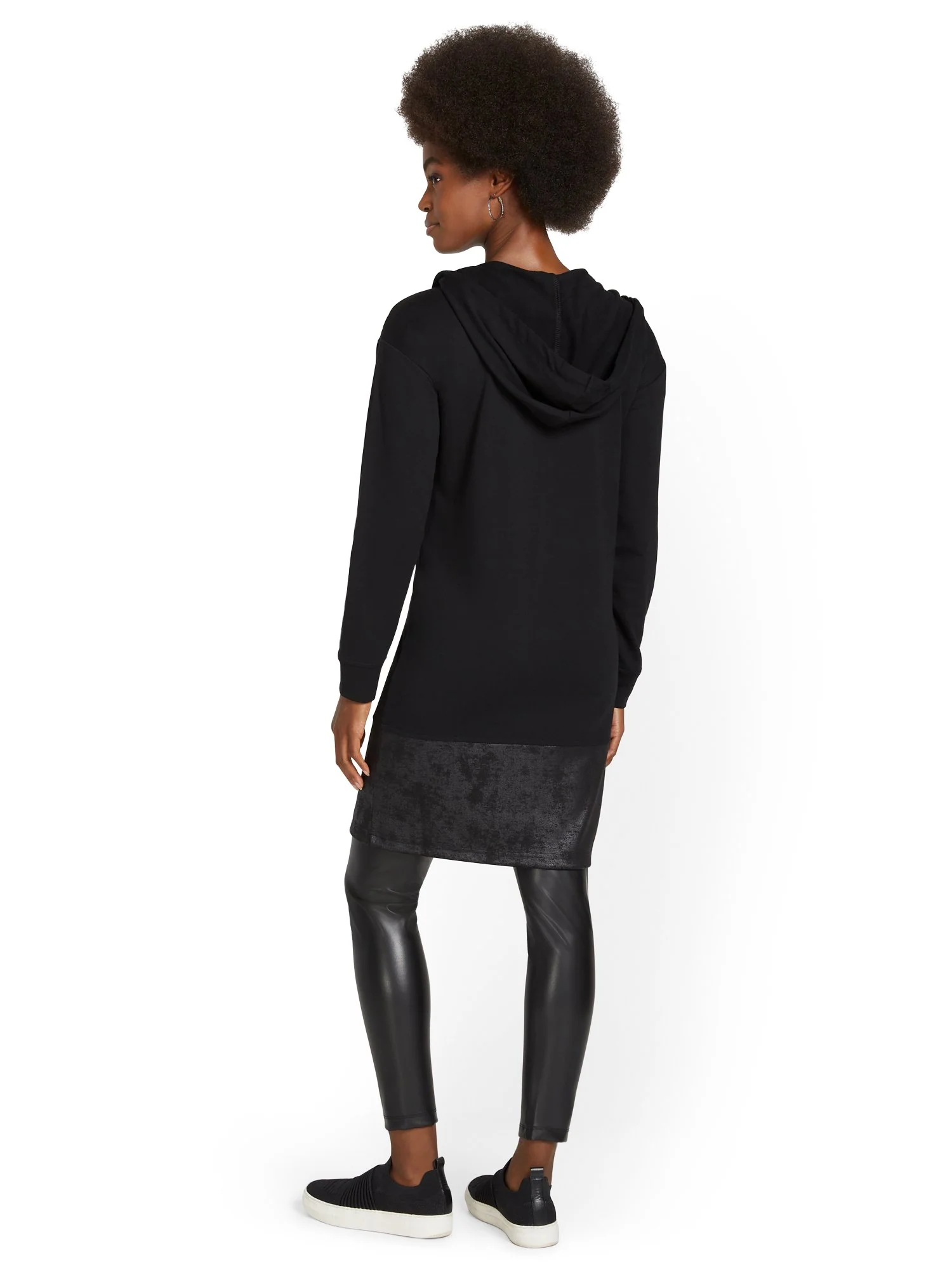 Faux-Leather Trim Zip-Front Hoodie - Image 3