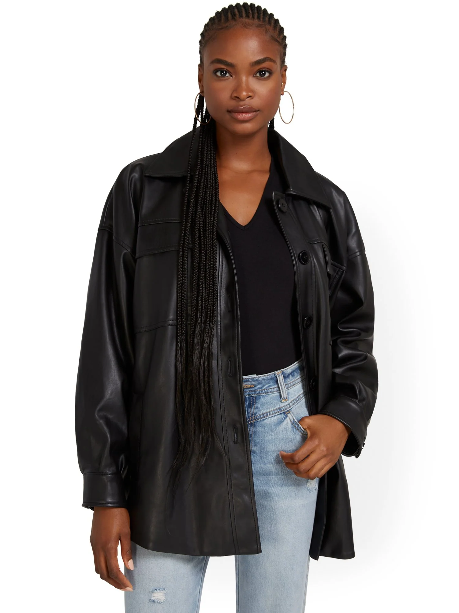 Faux-Leather Tunic Shacket - Image 4