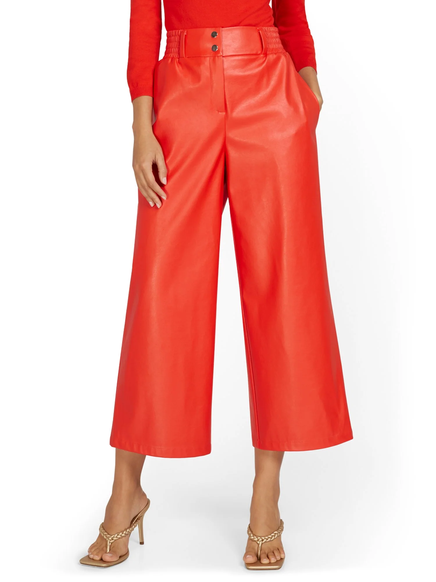 Faux-Leather Wide-Leg Capri Pant