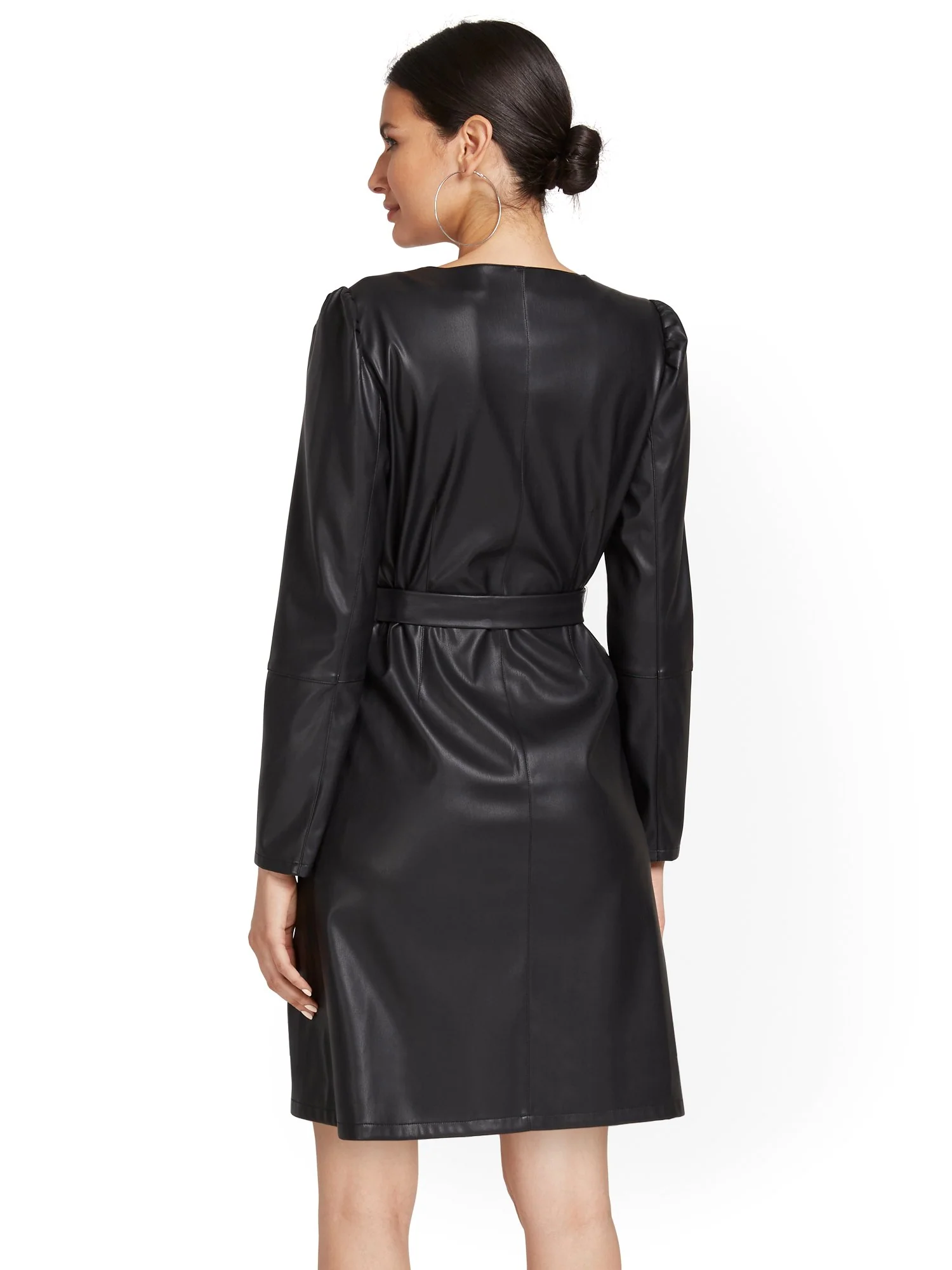 Faux-Leather Wrap Dress - Image 3