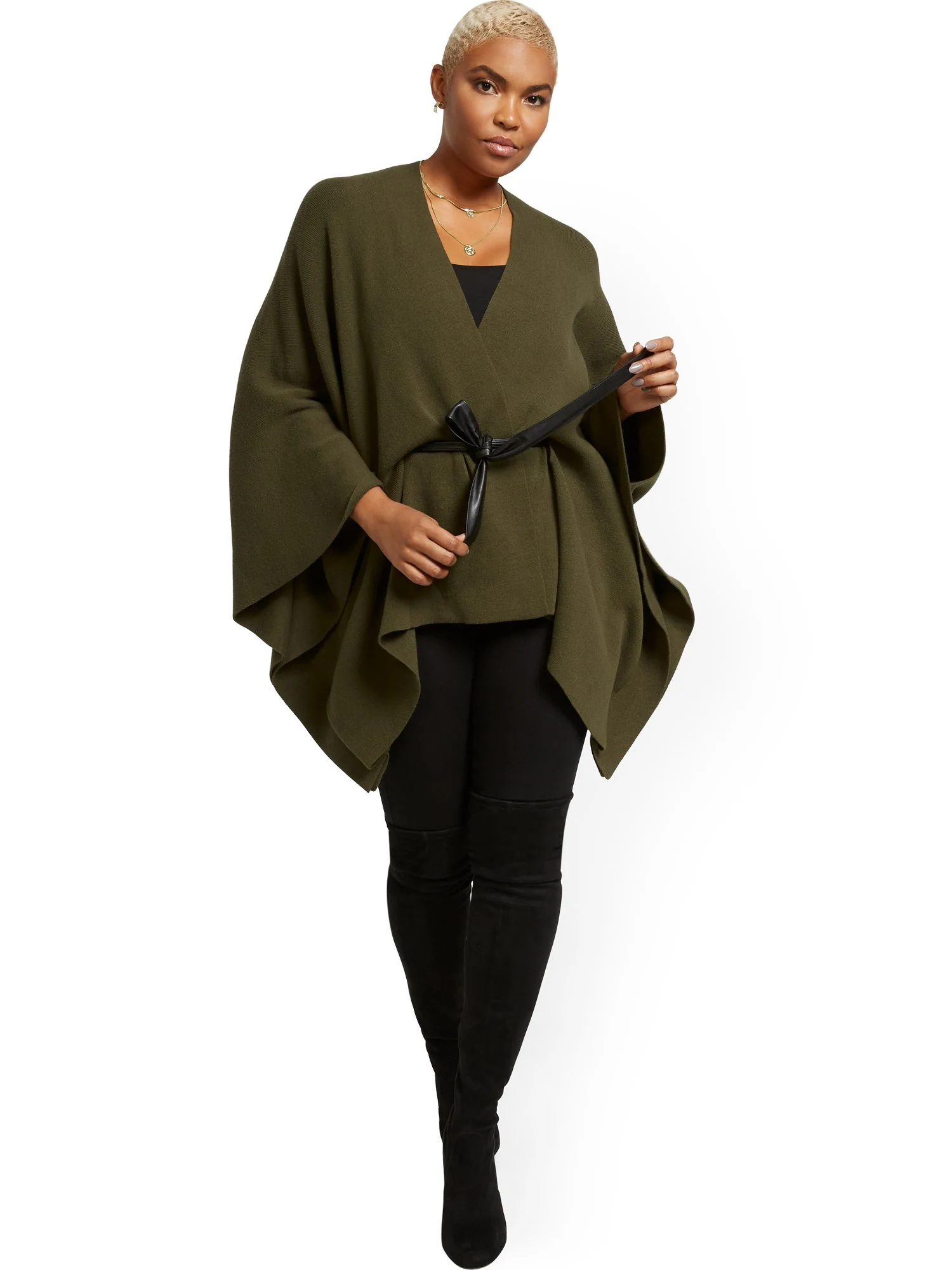Faux-Leather Wrap Poncho - Image 5