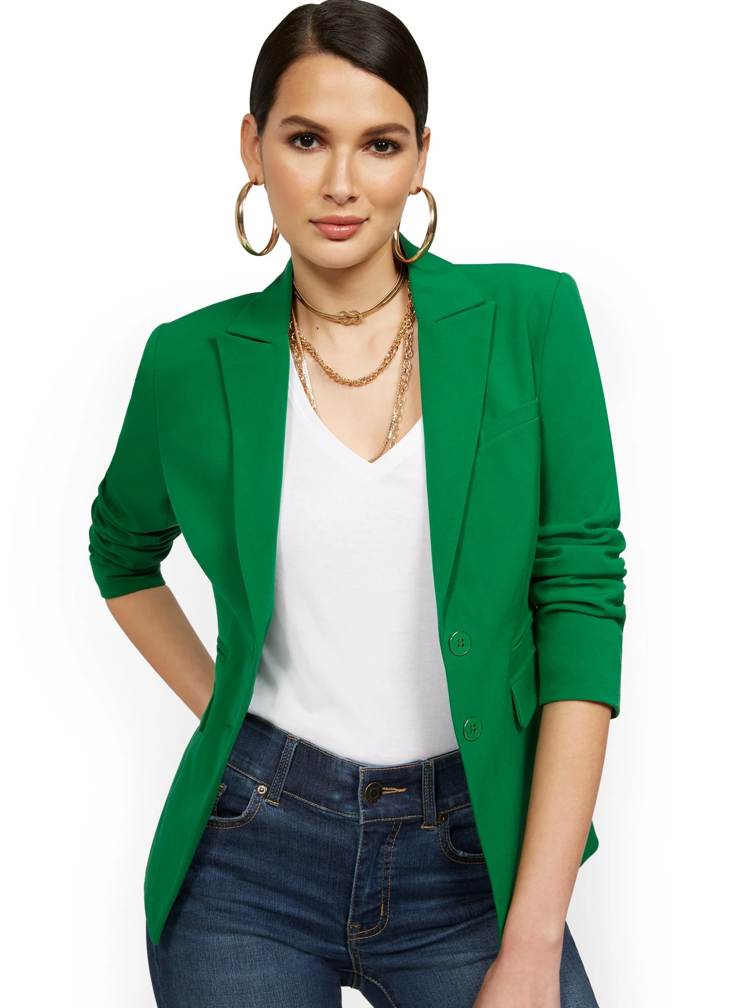 Faux-Pocket Button-Front Blazer - Essential Stretch - Image 19