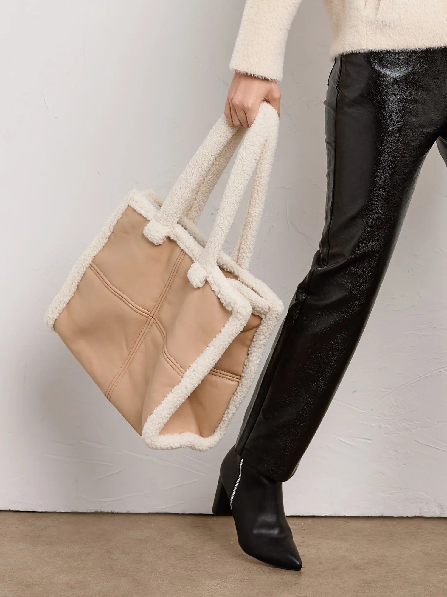 Urban Expressions Faux Shearling Trim Tote Bag - Brands We Love - Image 3