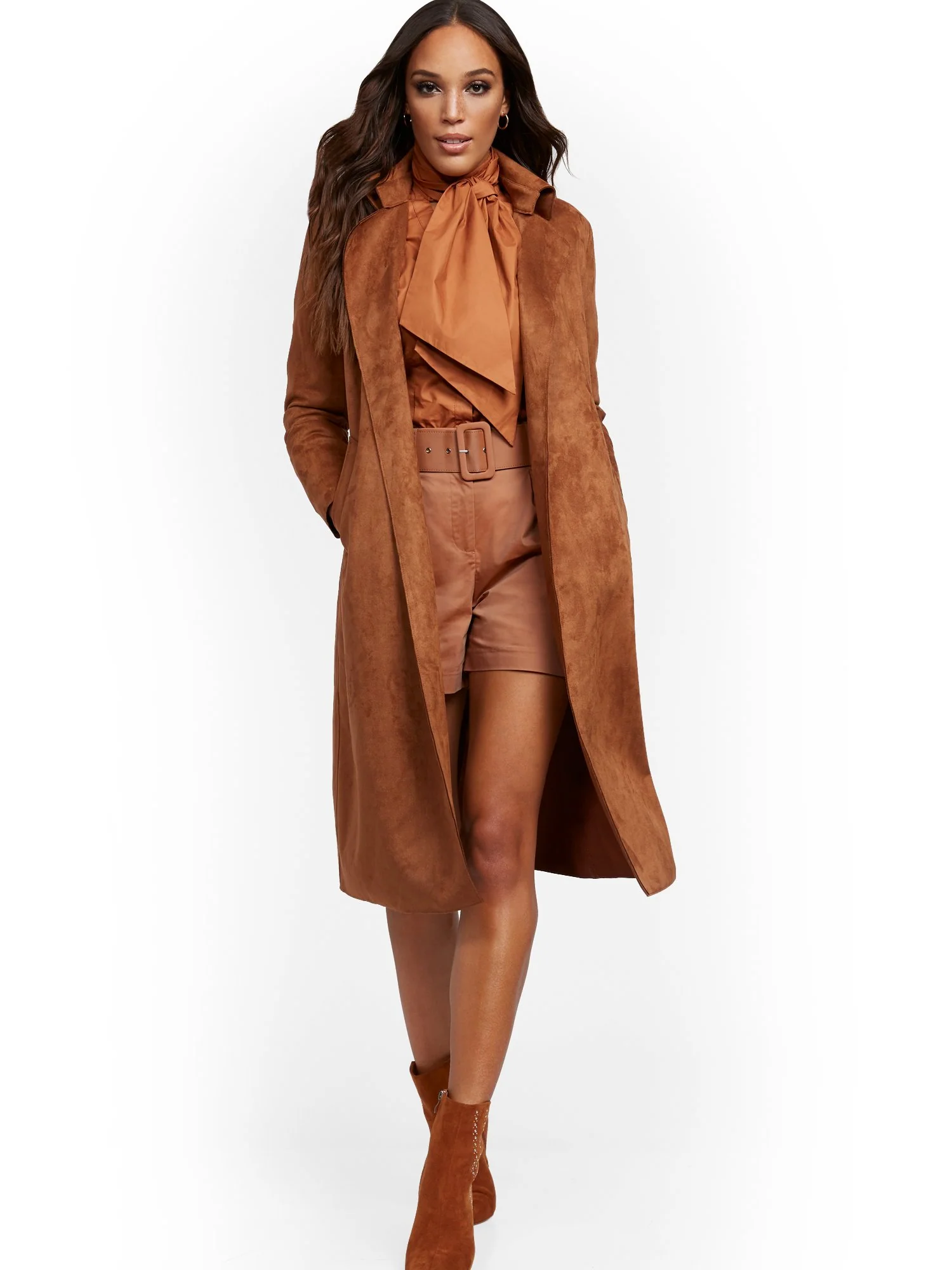 Faux-Suede Wrap Trenchcoat - Image 11