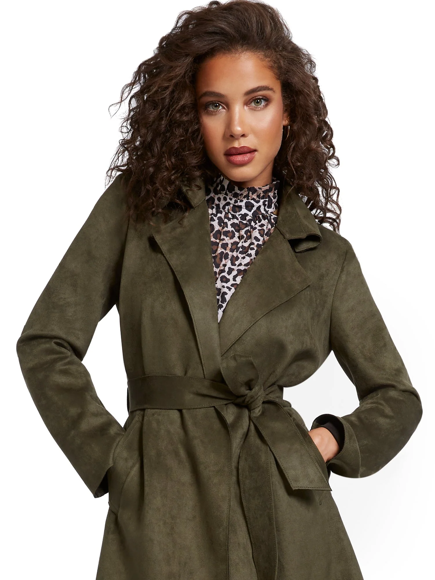 Faux-Suede Wrap Trenchcoat - Image 4