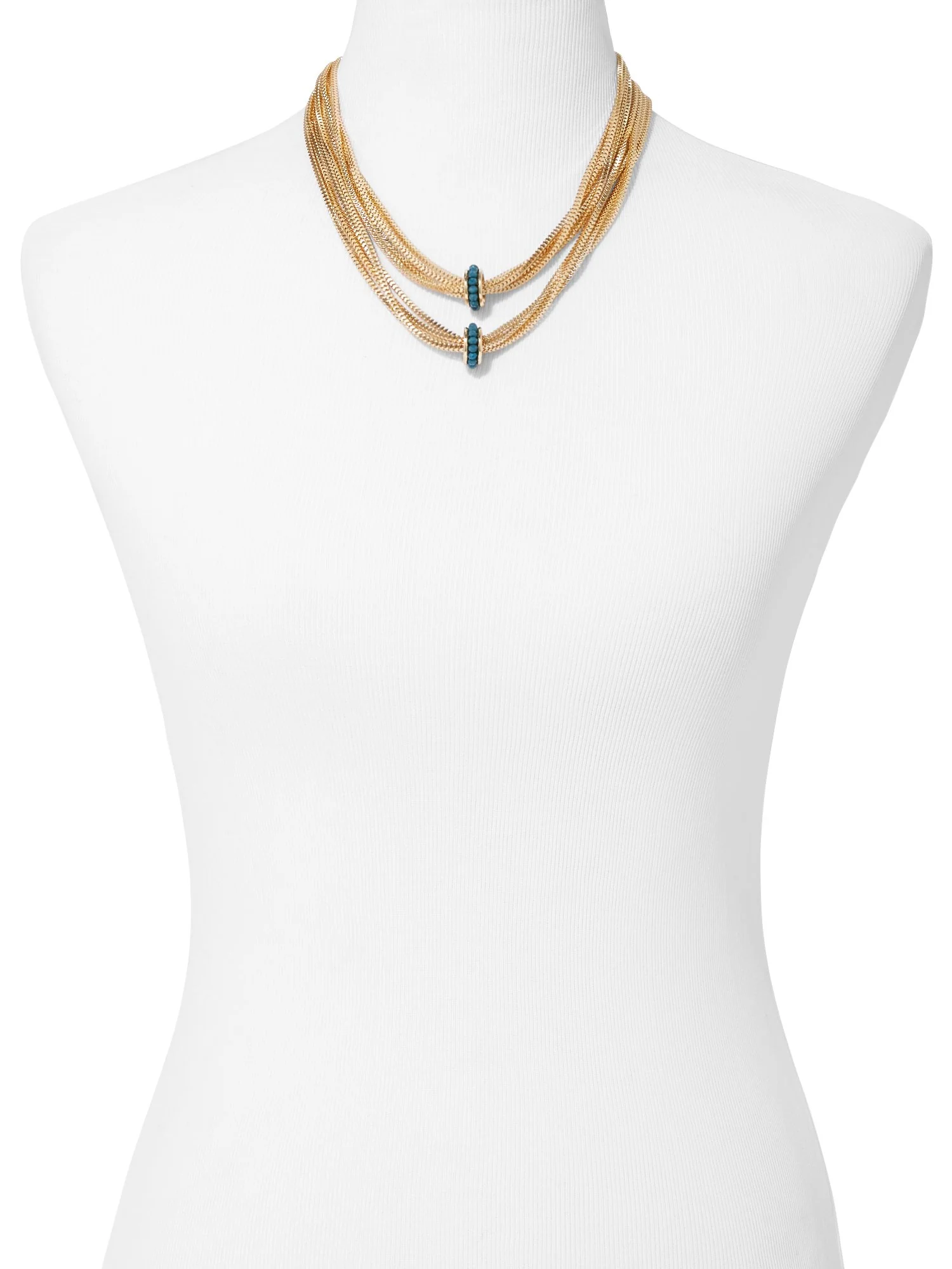 Faux-Turquoise Goldtone Layered Necklace - Image 2