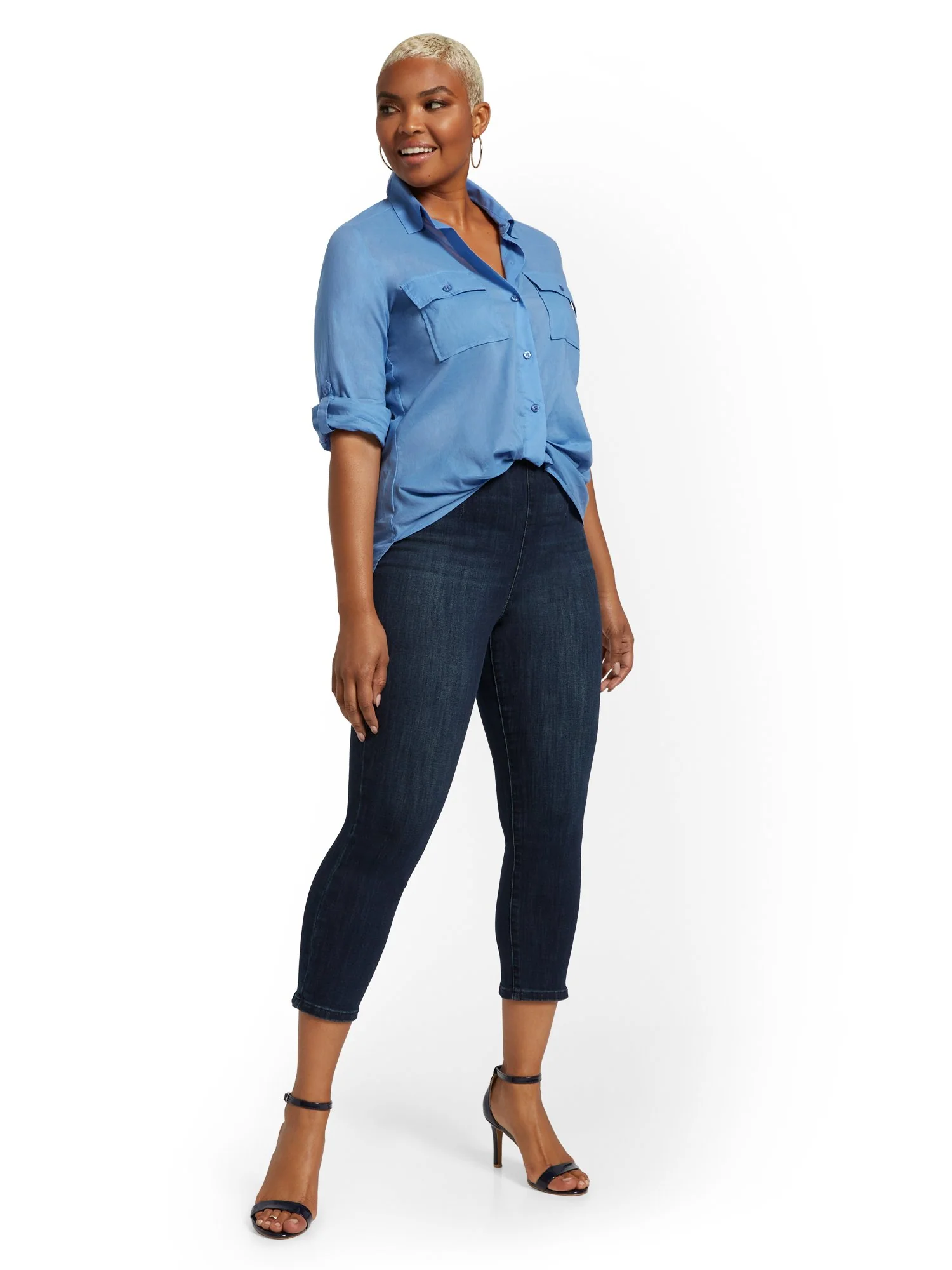 Feel Good High-Waisted No Gap Pull-On Super-Skinny Capri Jeans - Foxy Blue - Image 5