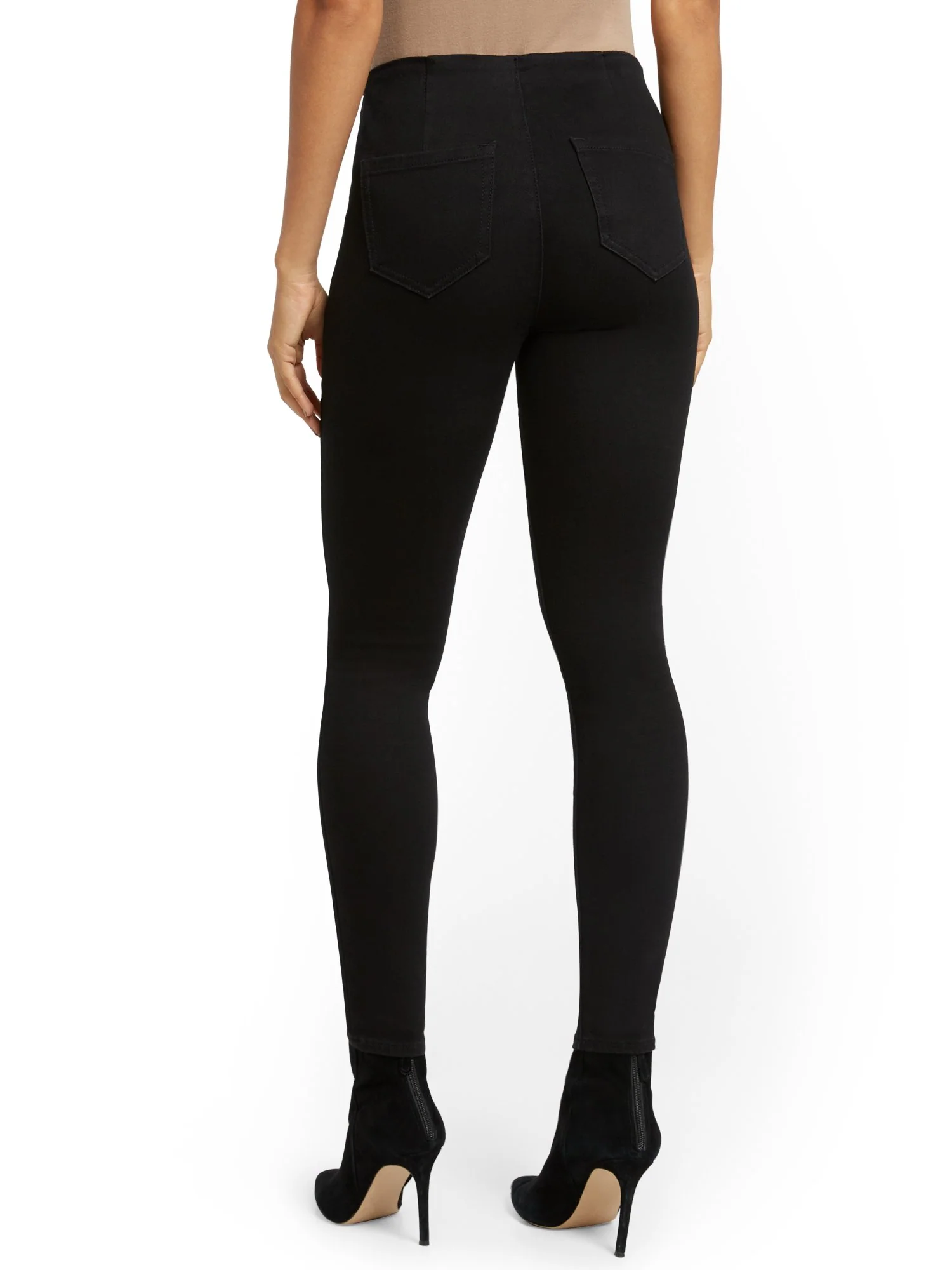 Feel Good High-Waisted No Gap Pull-On Super-Skinny Jeans - Black - Image 3