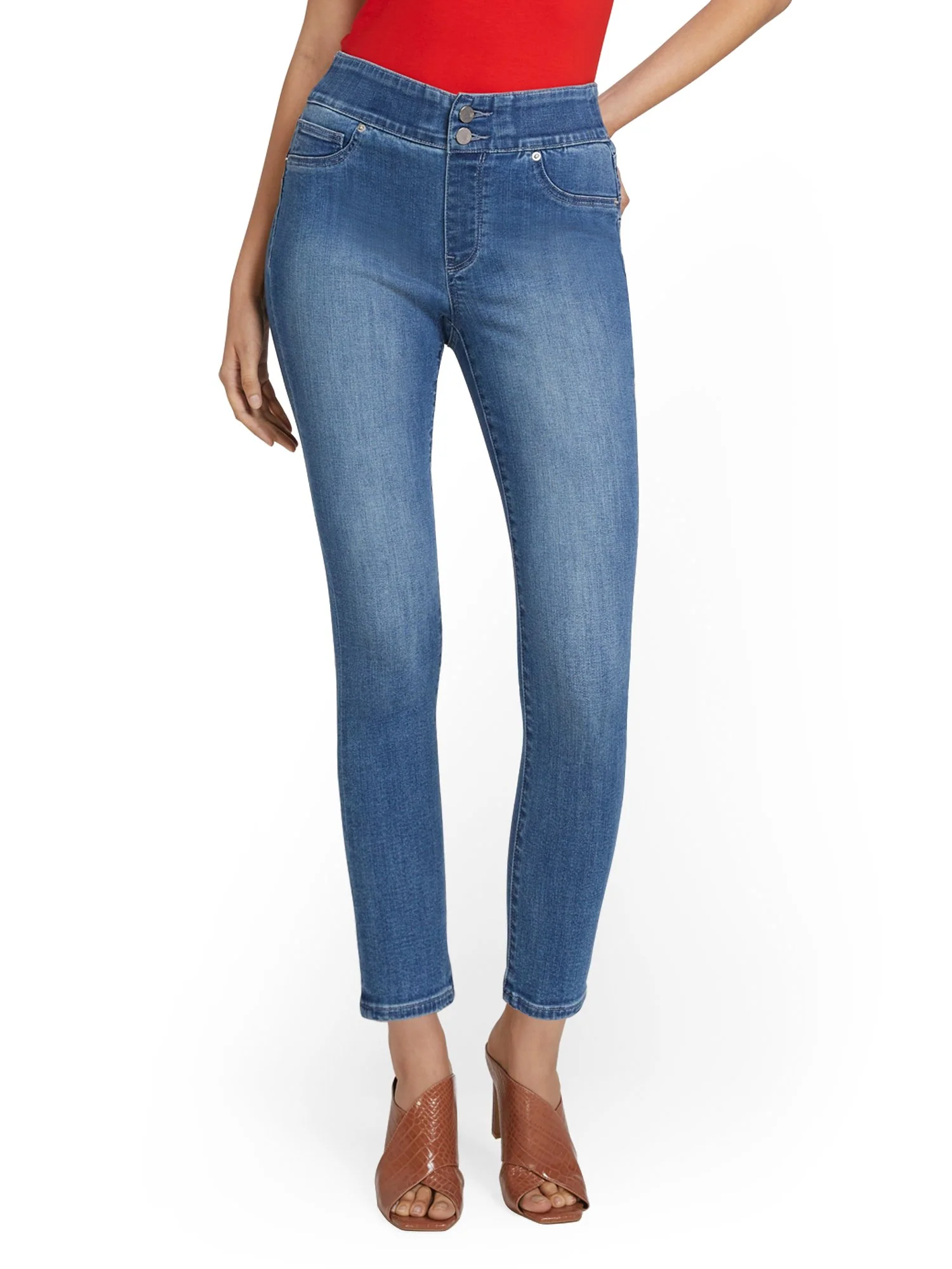 Feel Good High-Waisted No-Gap Pull-On Super-Skinny Jeans - Medium Blue Wash