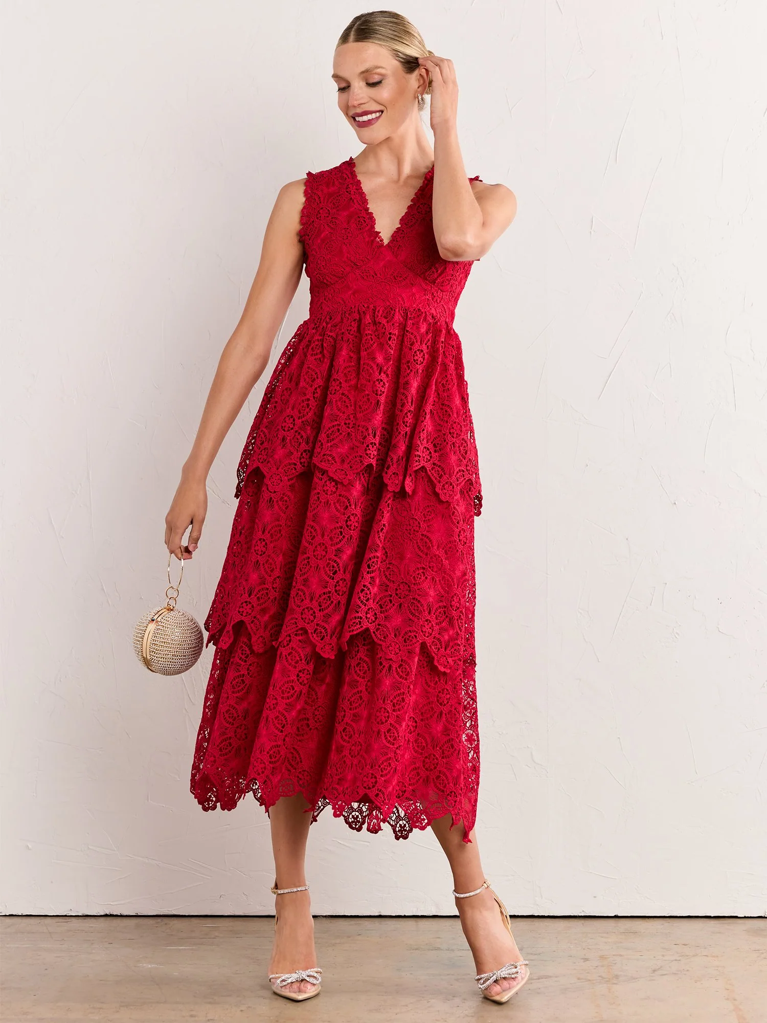 Floral-Crochet Tiered Midi Dress - Just Me