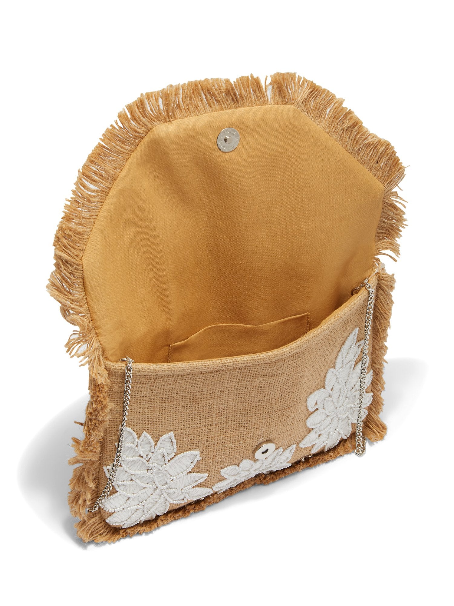 Floral-Embroidered Frayed Clutch Bag - Image 3