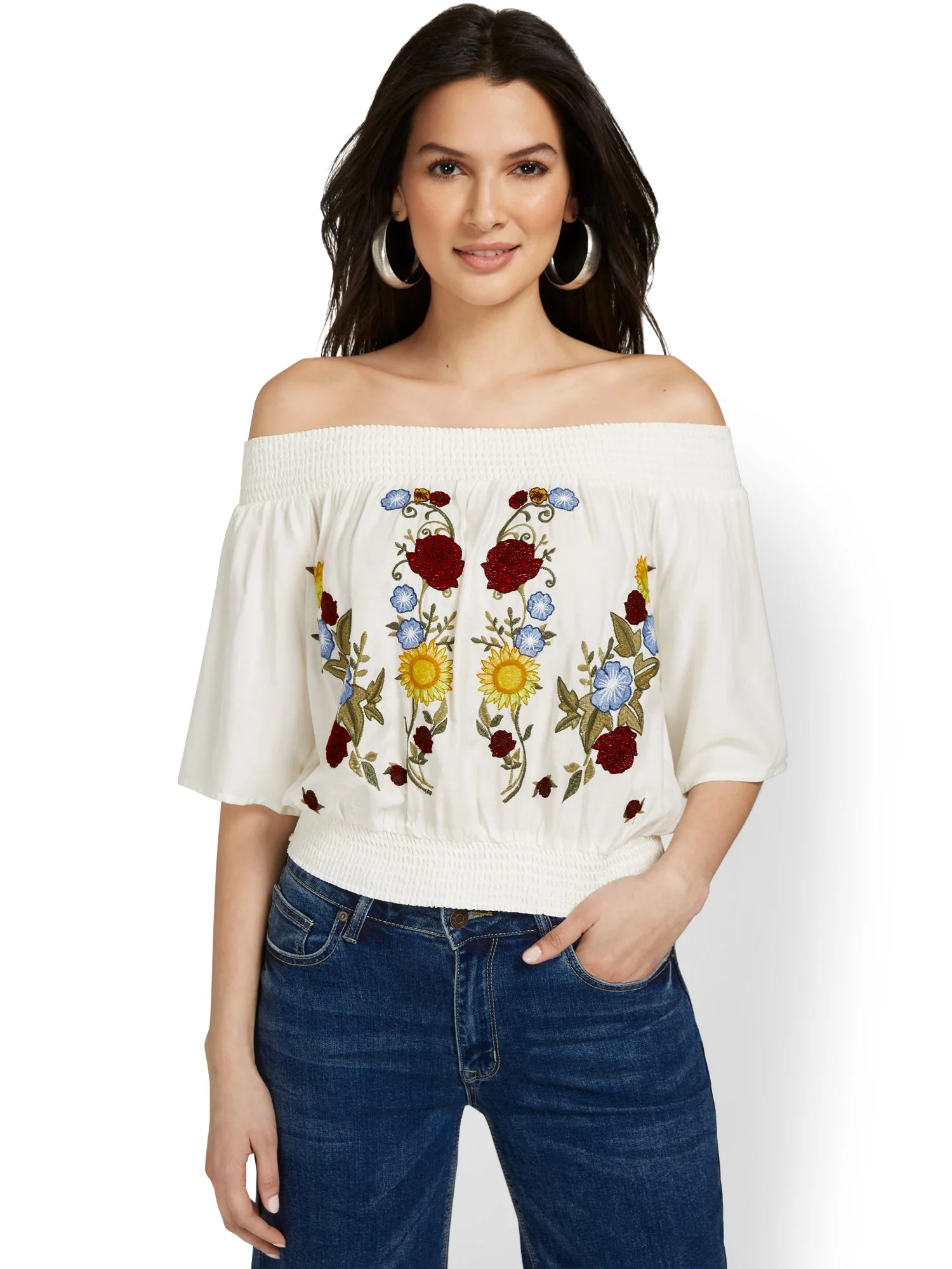 Floral-Embroidered Off-The-Shoulder Top - Image 2