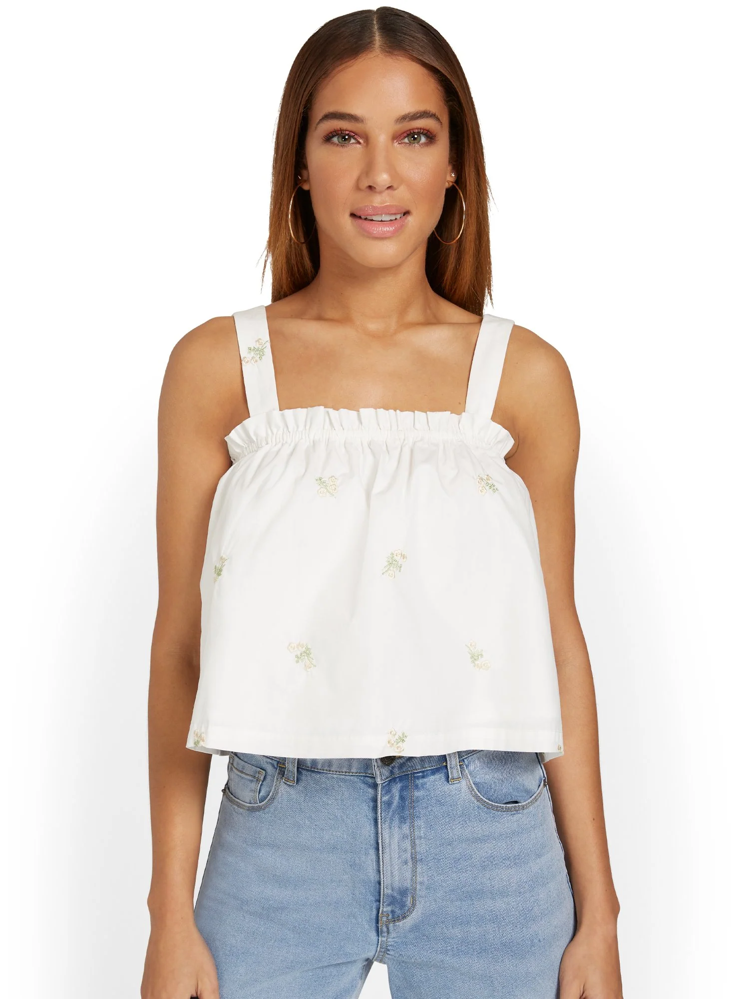 Moodie Floral-Embroidered Sleeveless Poplin Cropped Top - Brands We Love - Image 2
