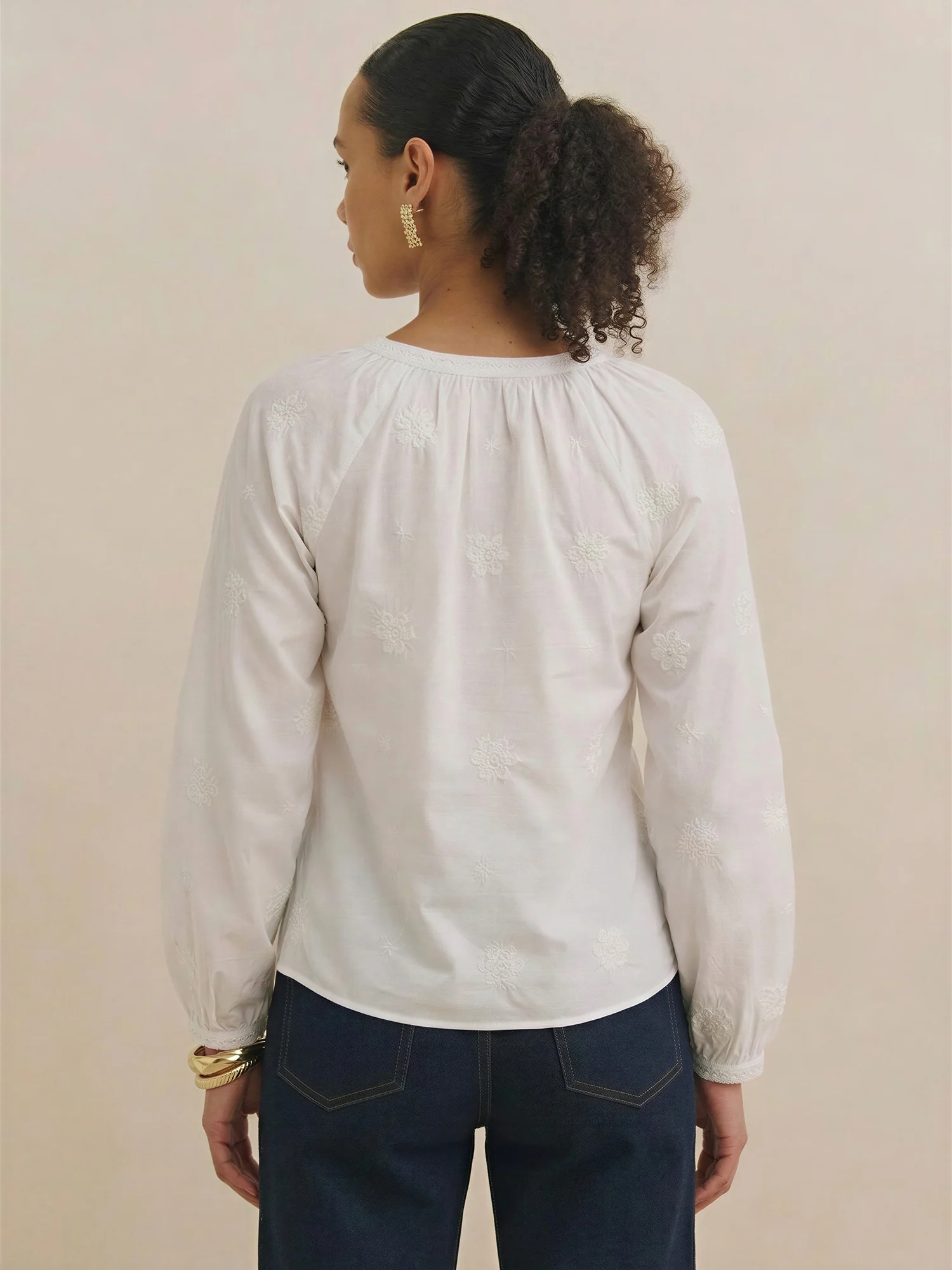Floral Embroidery Blouse With Long Voluminous Sleeves - Image 4