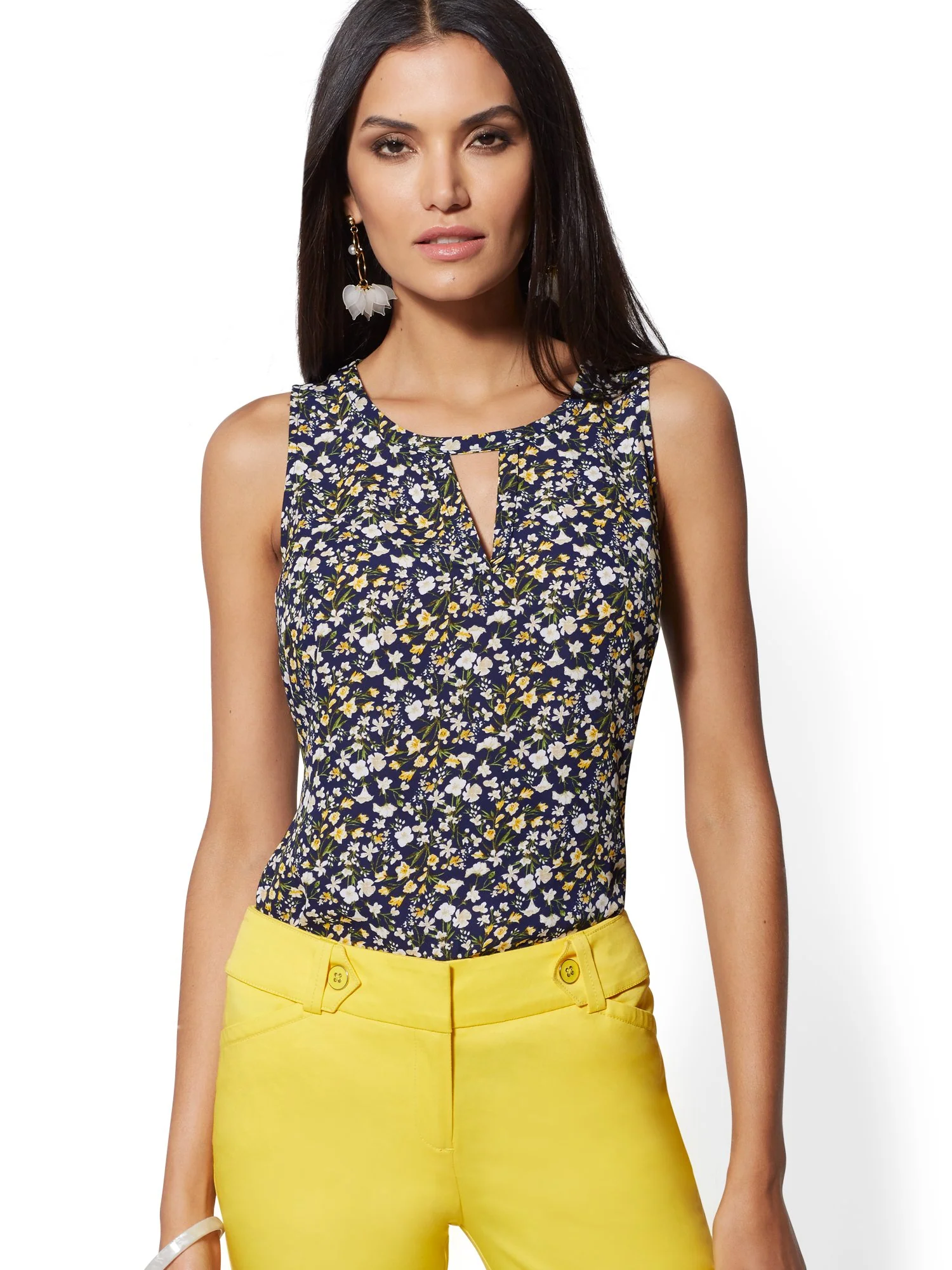 Floral Keyhole Sleeveless Top - Image 2