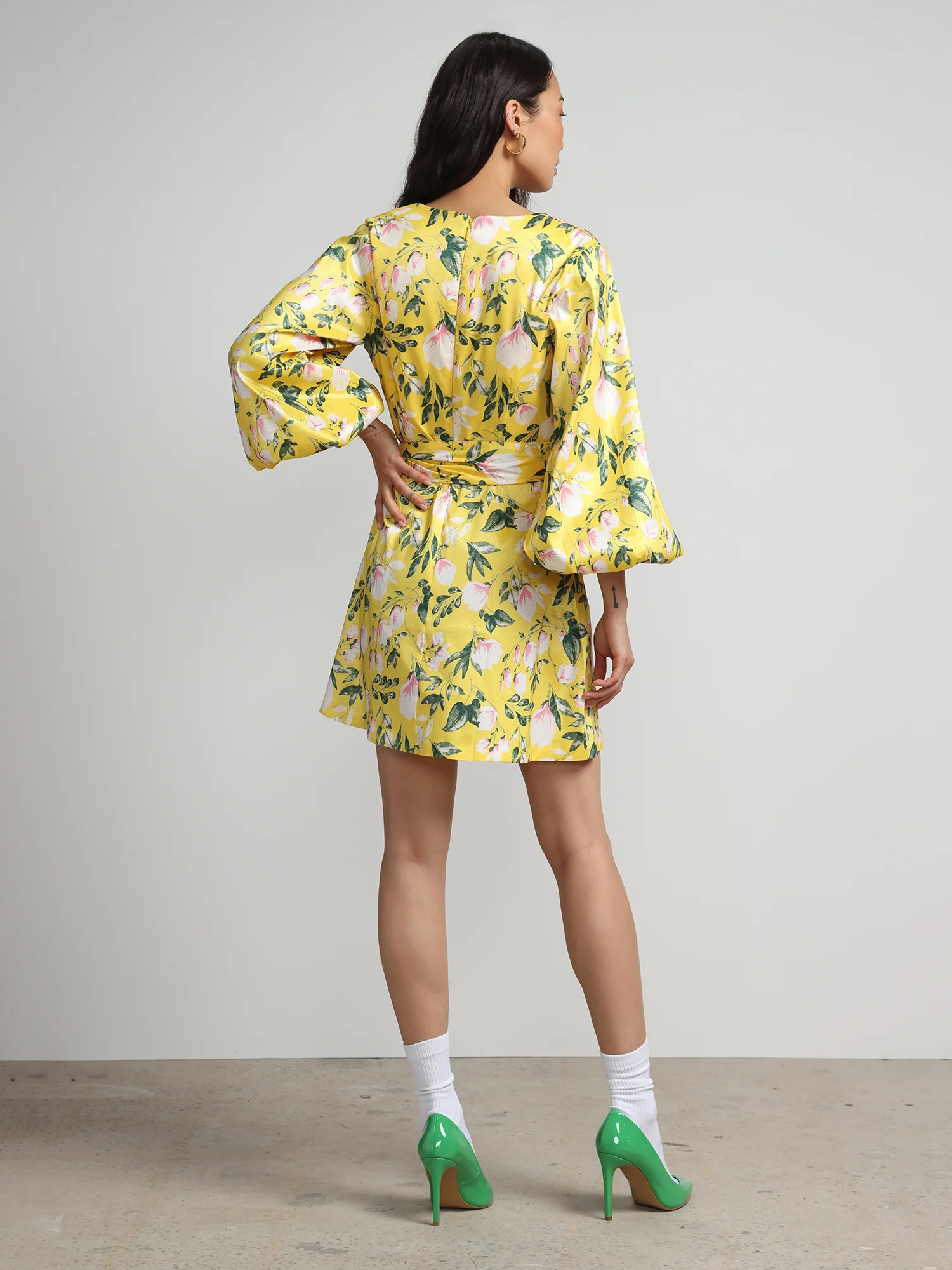 Floral-Print Balloon-Sleeve Belted Dress - Image 3