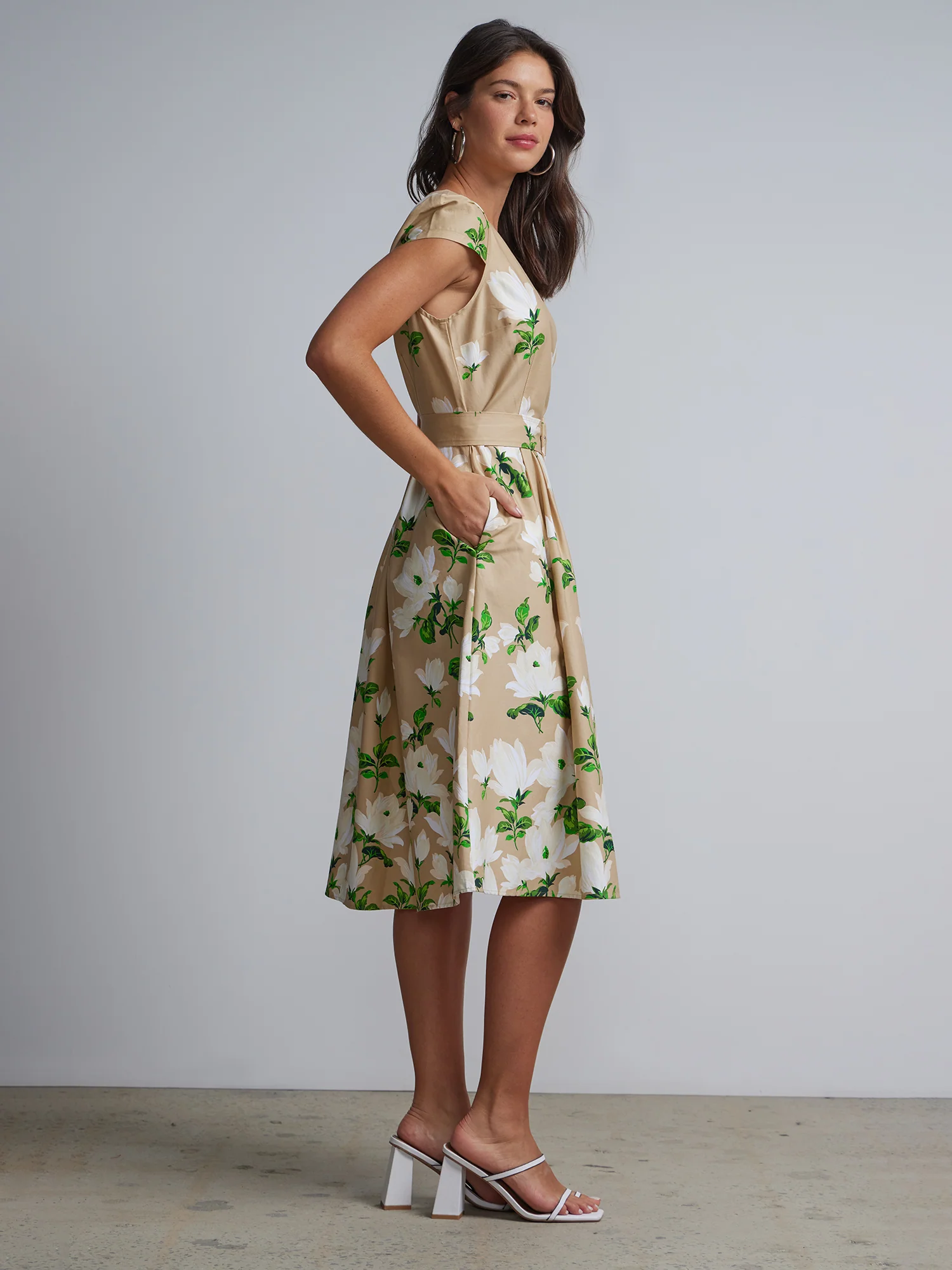 Floral-Print Belted Flare Dress - Image 2