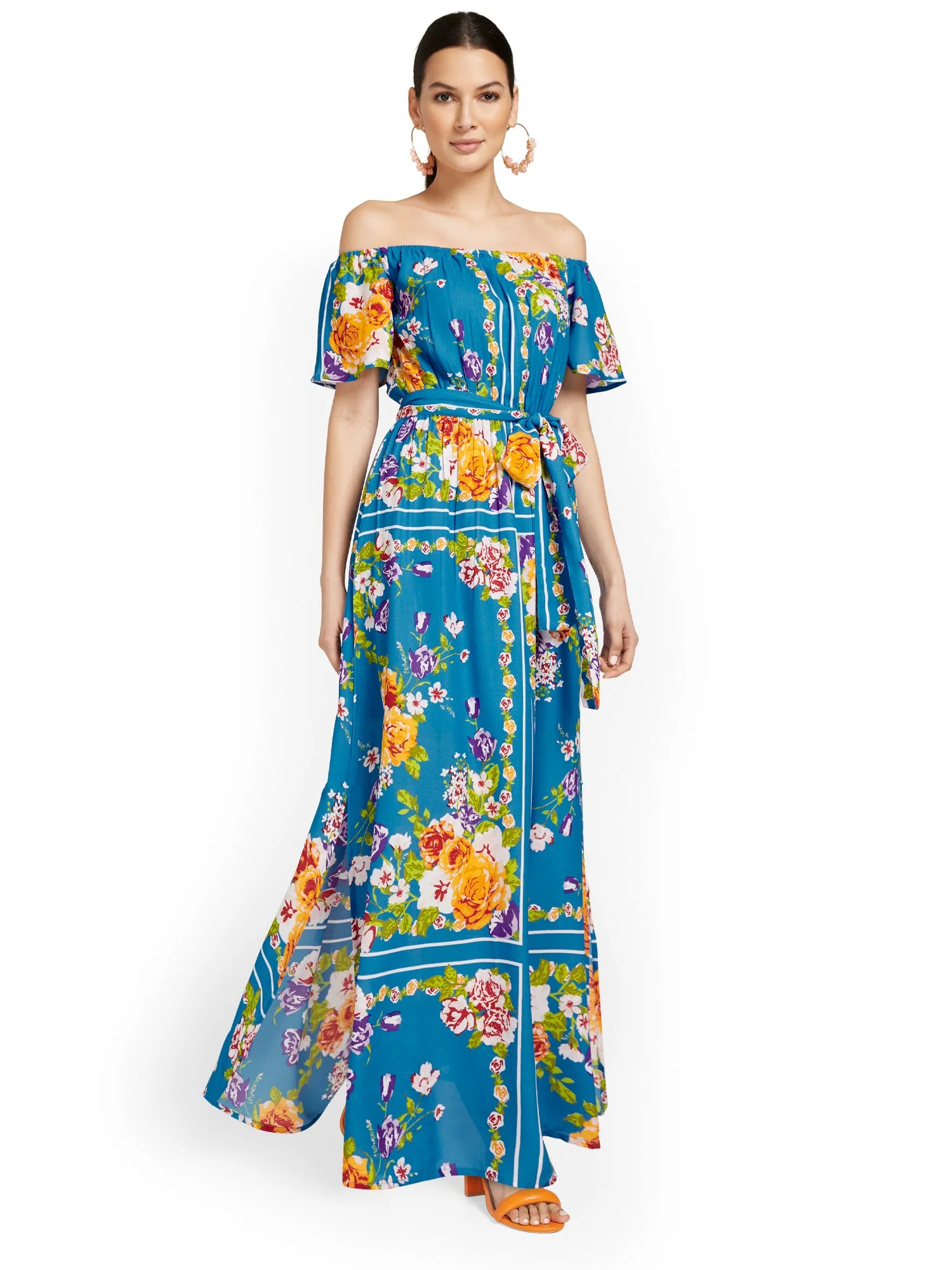 Floral-Print Off-The-Shoulder Maxi Dress