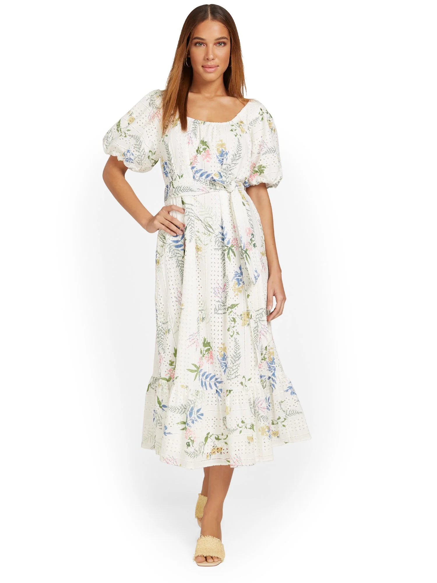 Just Me Floral-Print Puff-Sleeve Midi Dress - Brands We Love