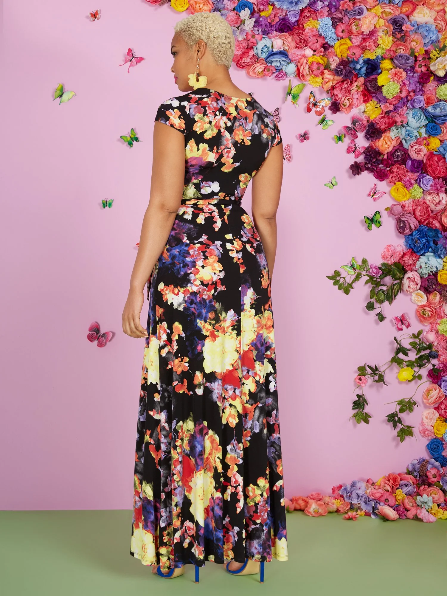 Floral-Print Short-Sleeve V-Neck Maxi Dress - Image 3