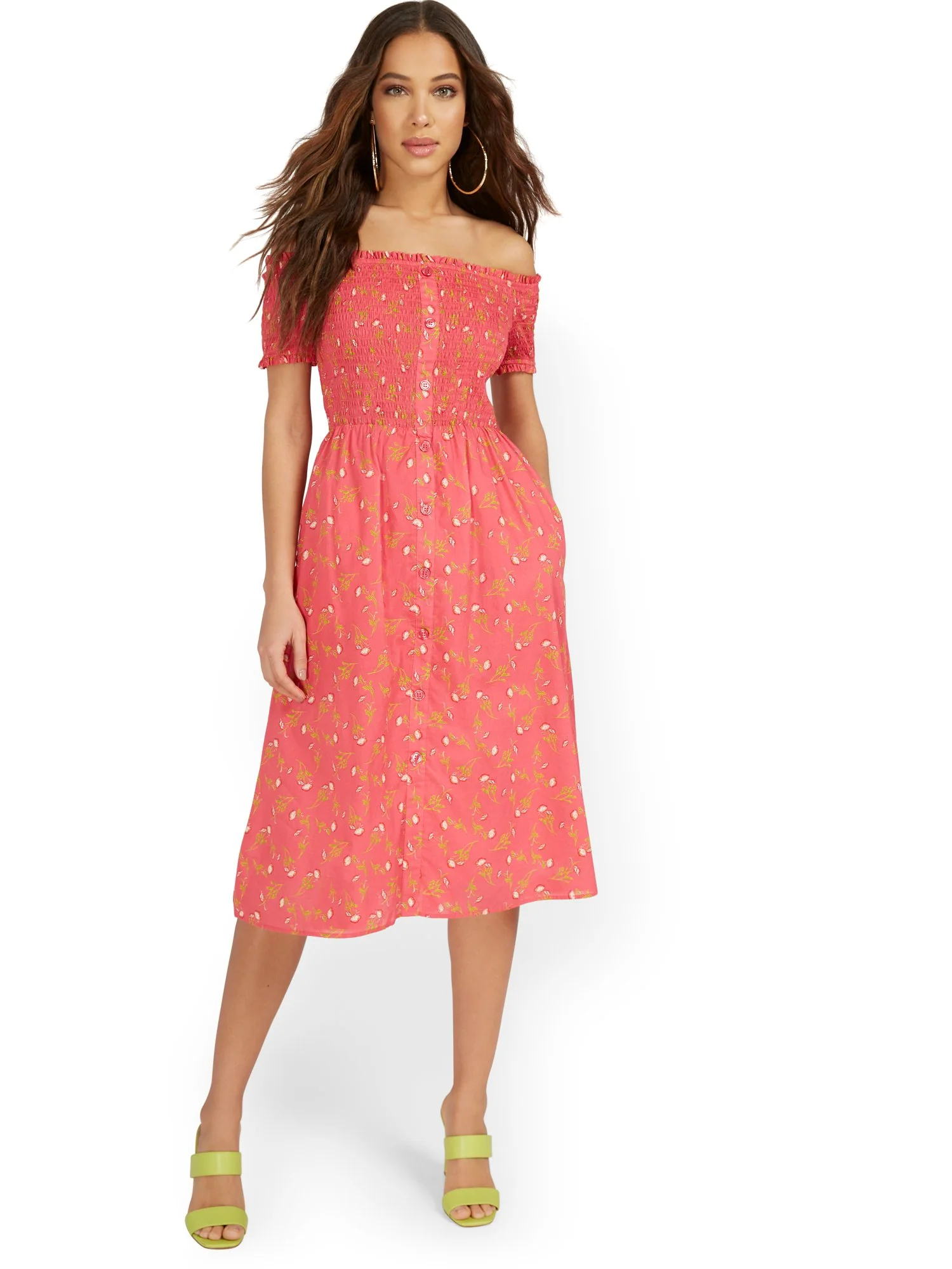 Floral-Print Smocked Off-The-Shoulder Midi Dress - Image 6