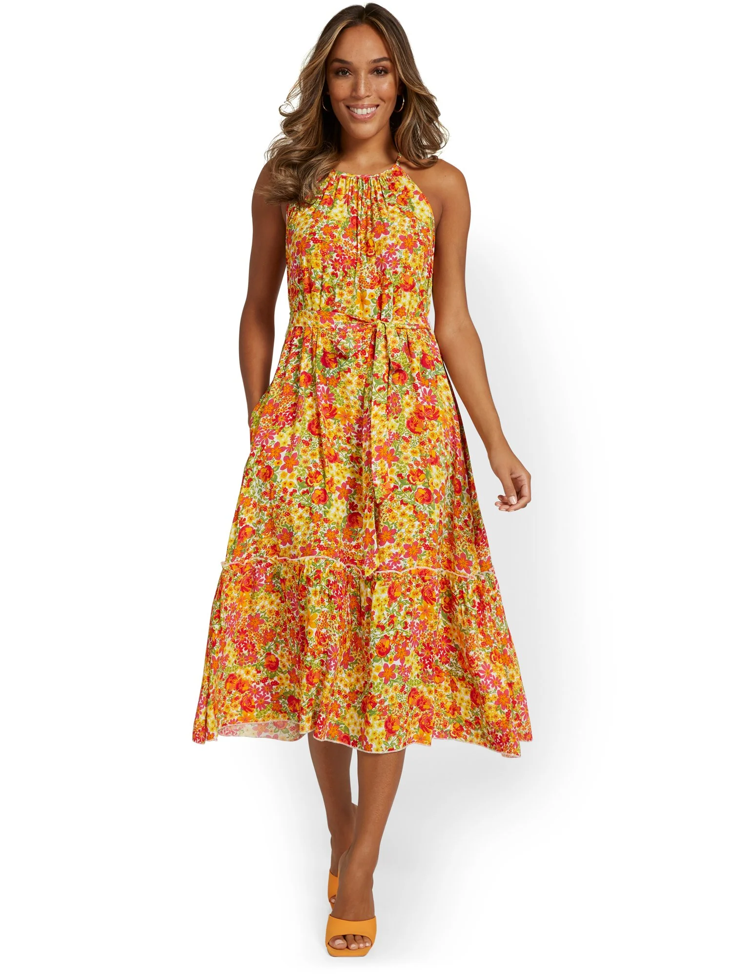Floral-Print Tiered Halterneck Midi Dress - Image 6