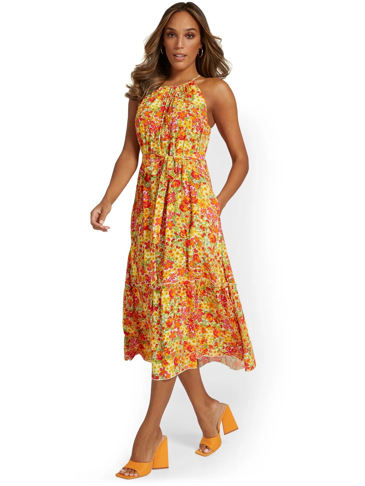 Floral-Print Tiered Halterneck Midi Dress - Image 7