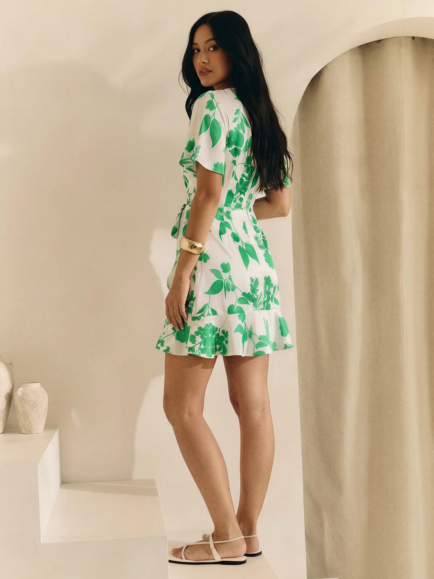 Floral Printed Wrap Satin Mini Dress - Image 3