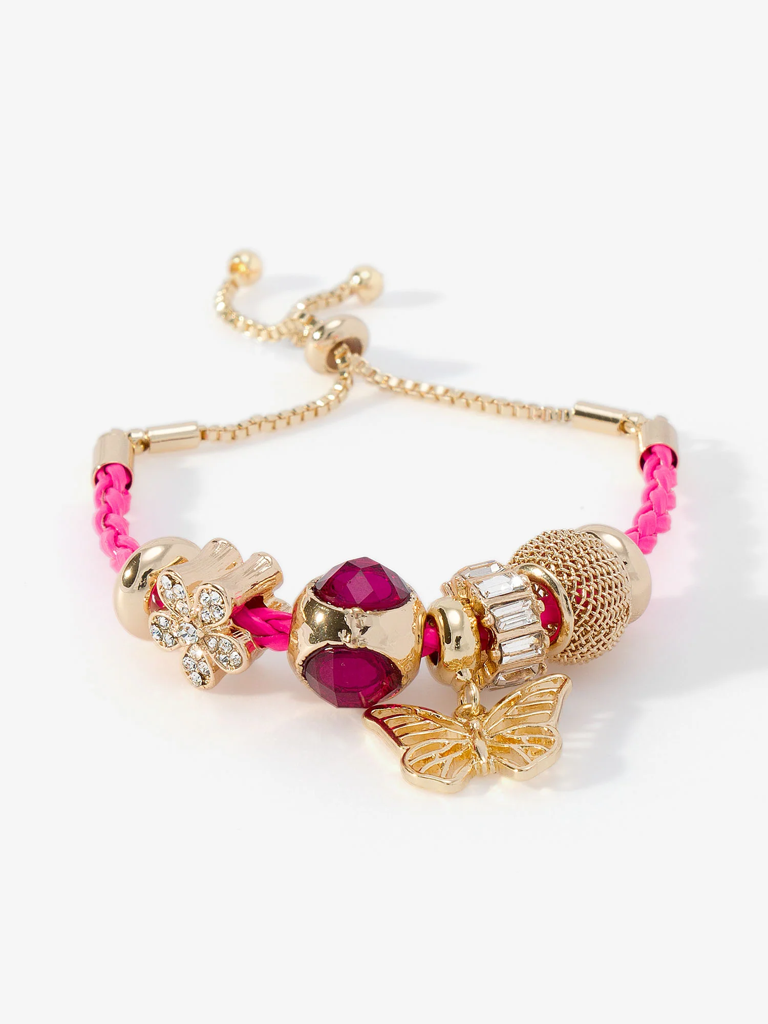 Flower Butterfly Charm Pull Tie Rope Bracelet