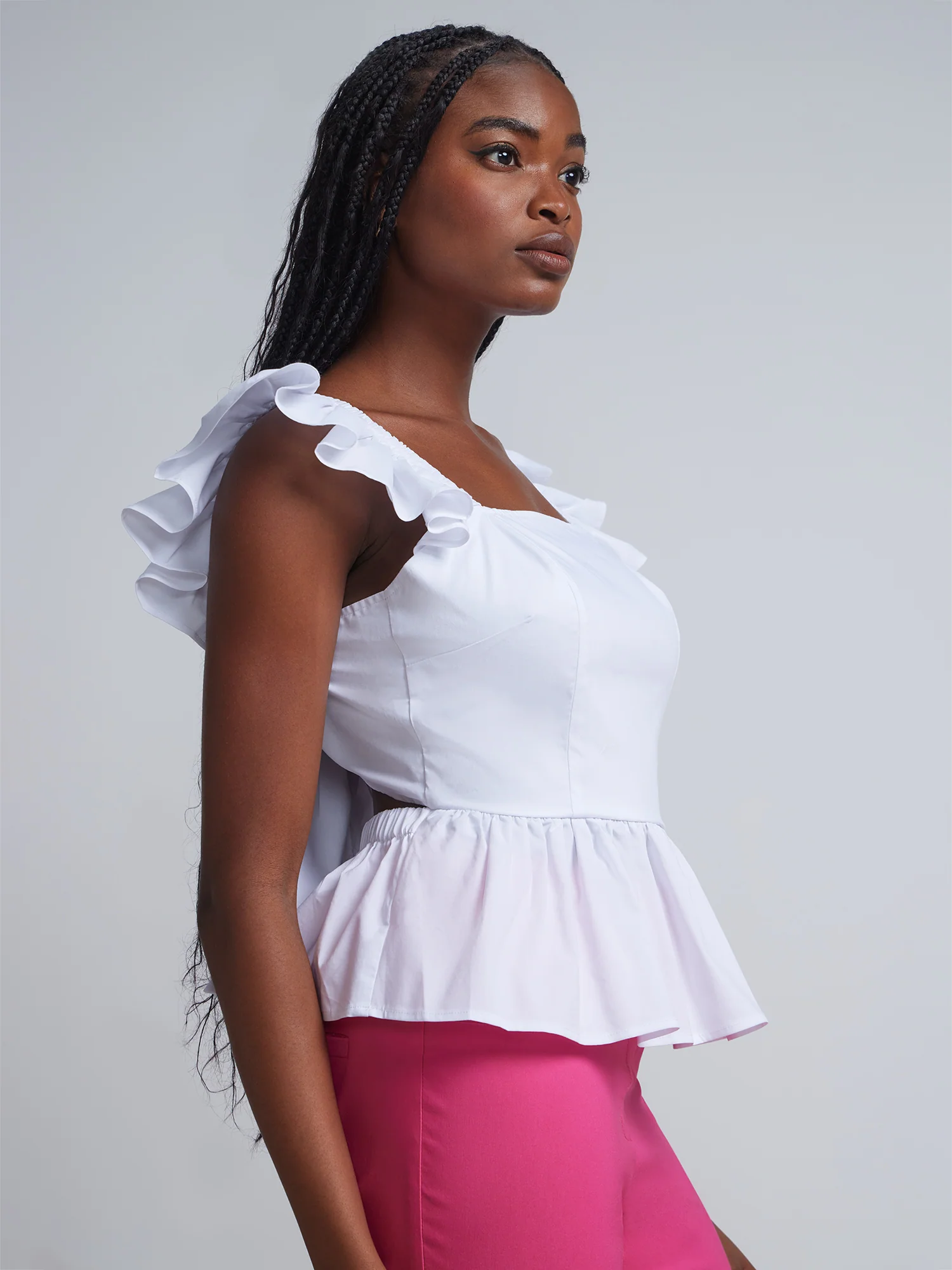 Flutter-Sleeve Back-Bow Peplum Top - Image 2