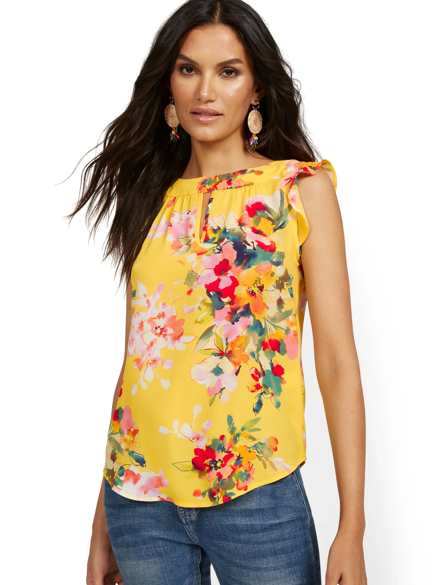 Flutter-Sleeve Keyhole Bow Blouse - Image 20