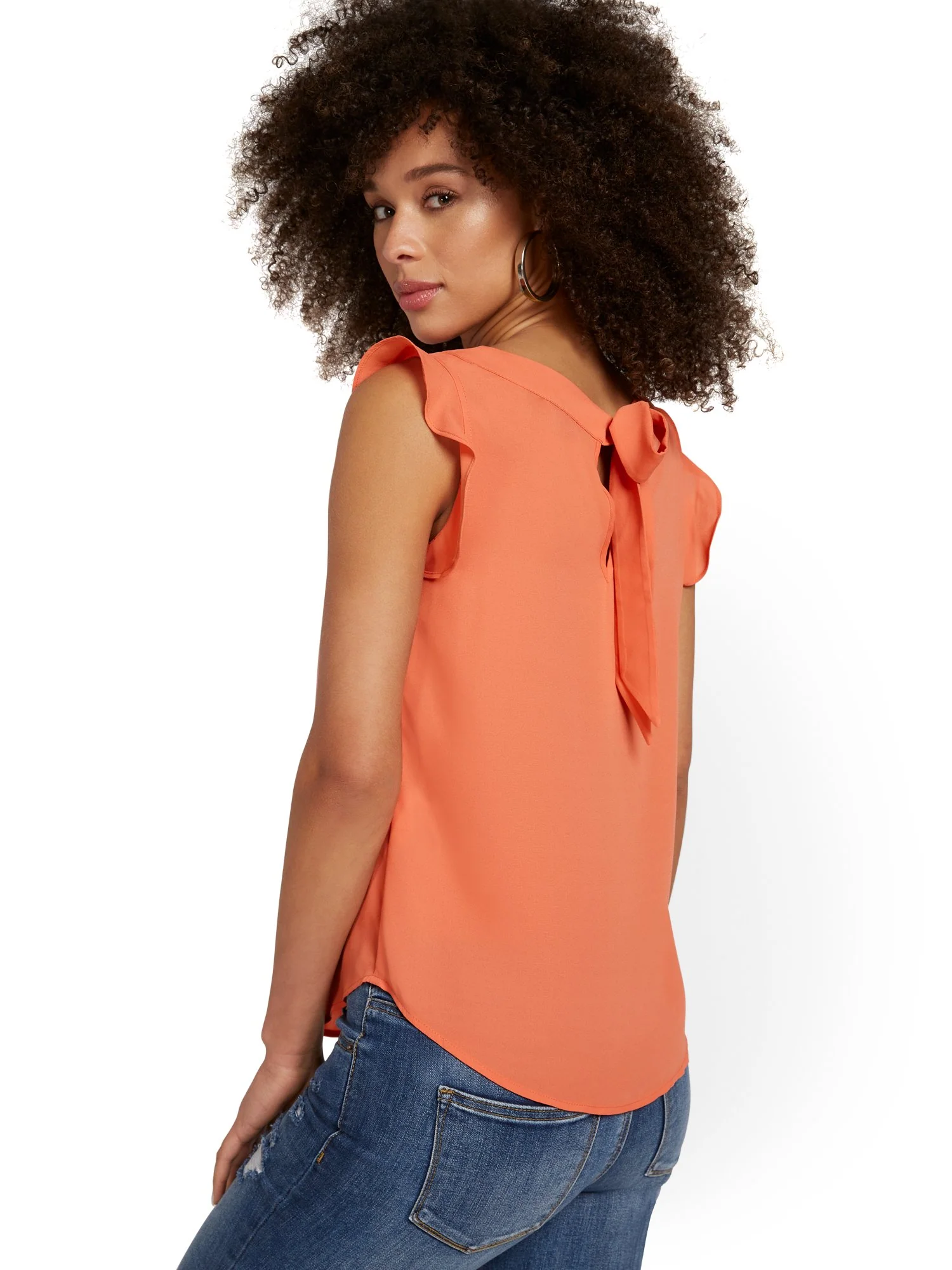 Flutter-Sleeve Keyhole Bow Blouse - Image 9