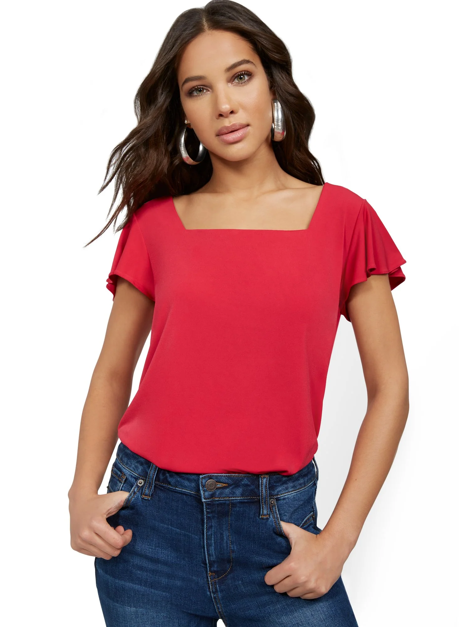 Flutter-Sleeve Square-Neck Top